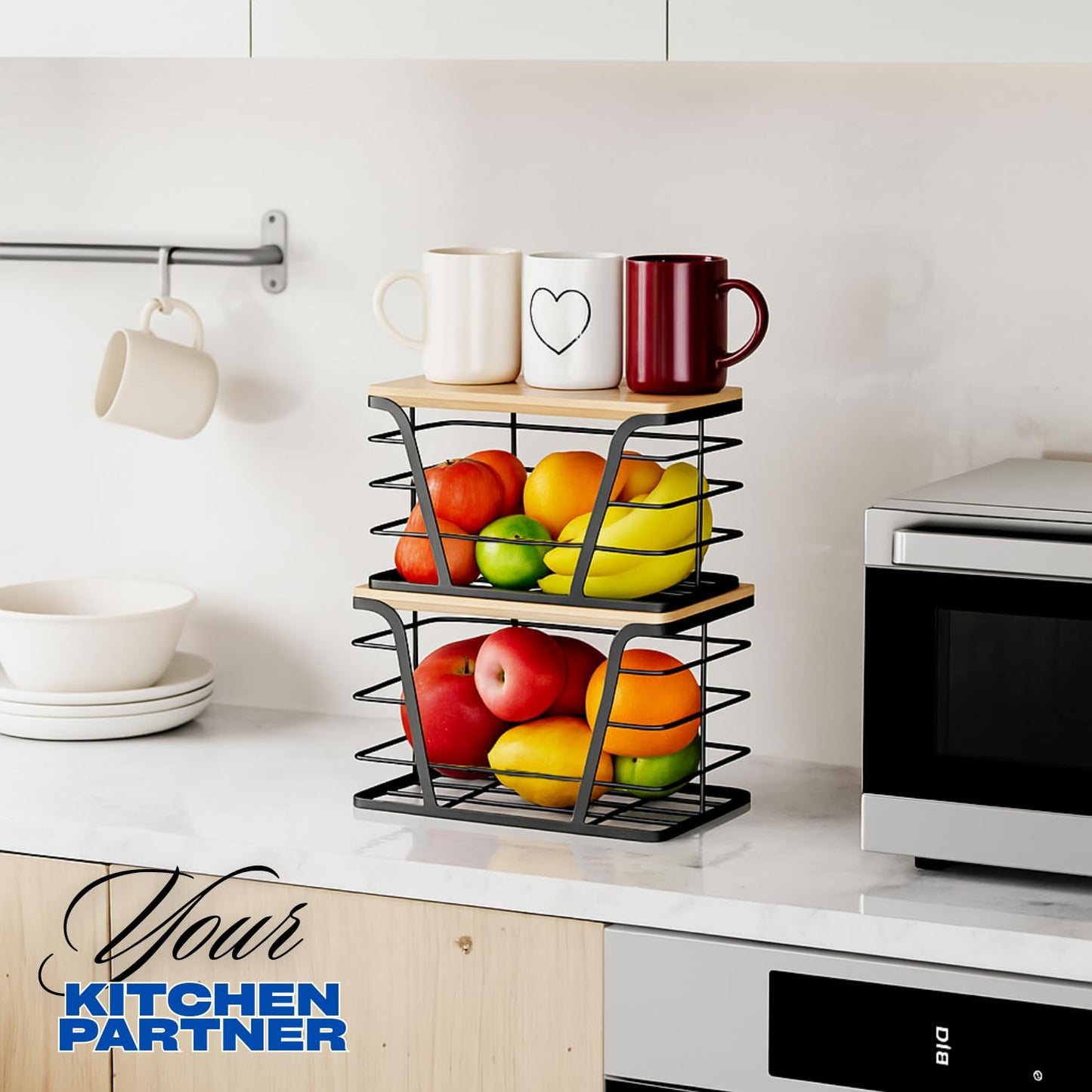 2 - Pack Trash Bag Dispenser with Bamboo Top, Stackable Garbage Bag Holder, Large Capacity Trash Bag Storage Space-Saving Trash Bag Holder Dispenser Storage Solution, Trash Bag Storage Organizer.