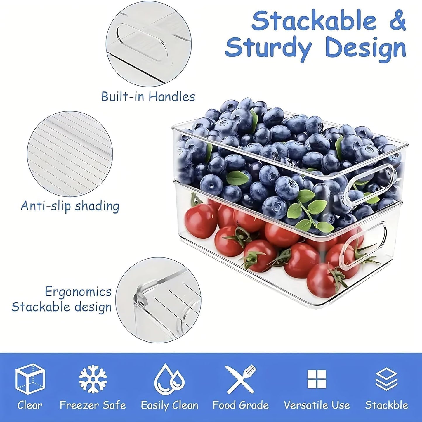 9 Pack Refrigerator Organizer Bins,3 Sizes Clear Pantry Storage with Handles and 30 PCS Plastic Bags for Fridge, Freezer, Shelves, Drawer, Bins, Snack Organizer for Home & Kitchen