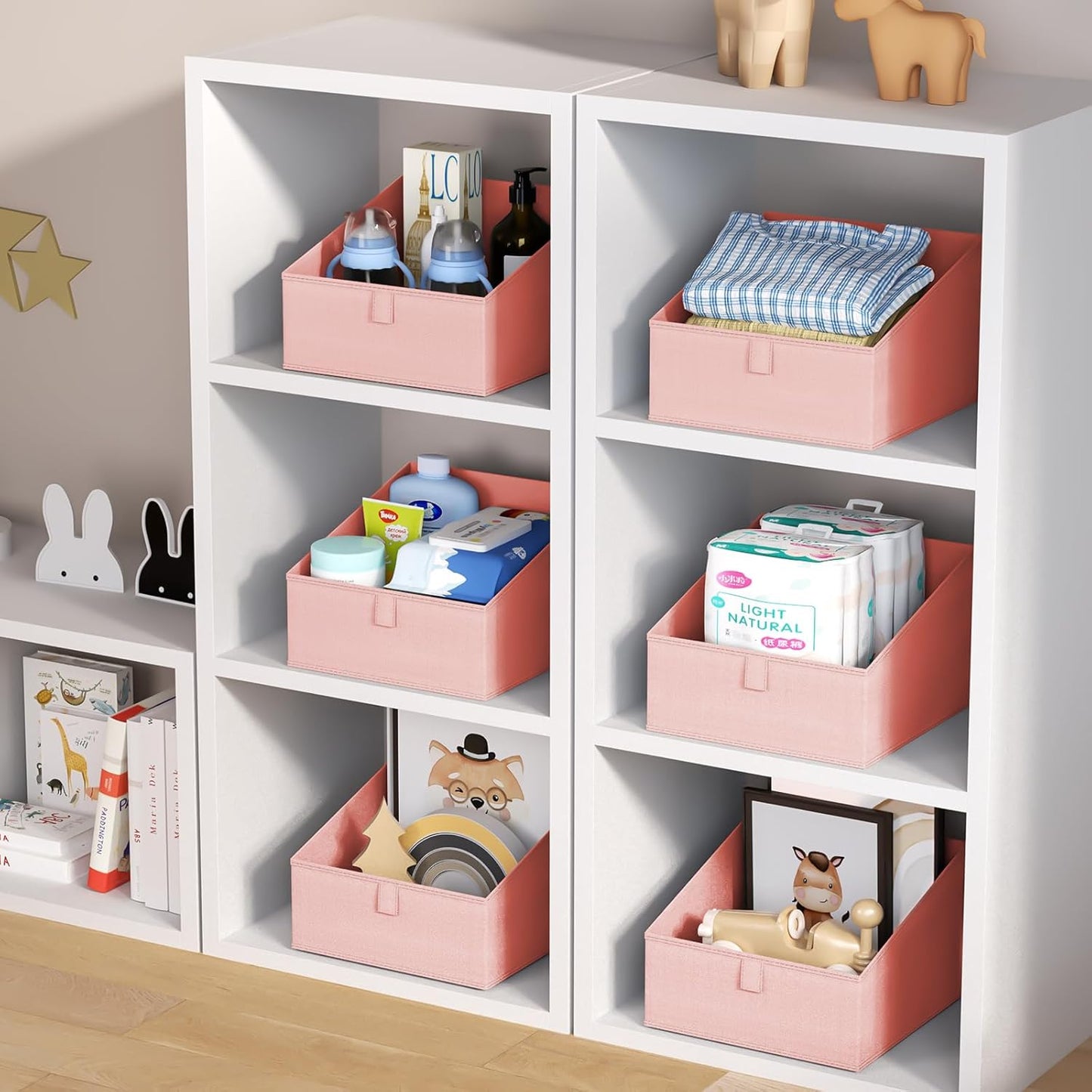 DIMJ Closet Organizers Bins Storage - Foldable Fabric Cubes Clothing Organization,6 Pack,Pink