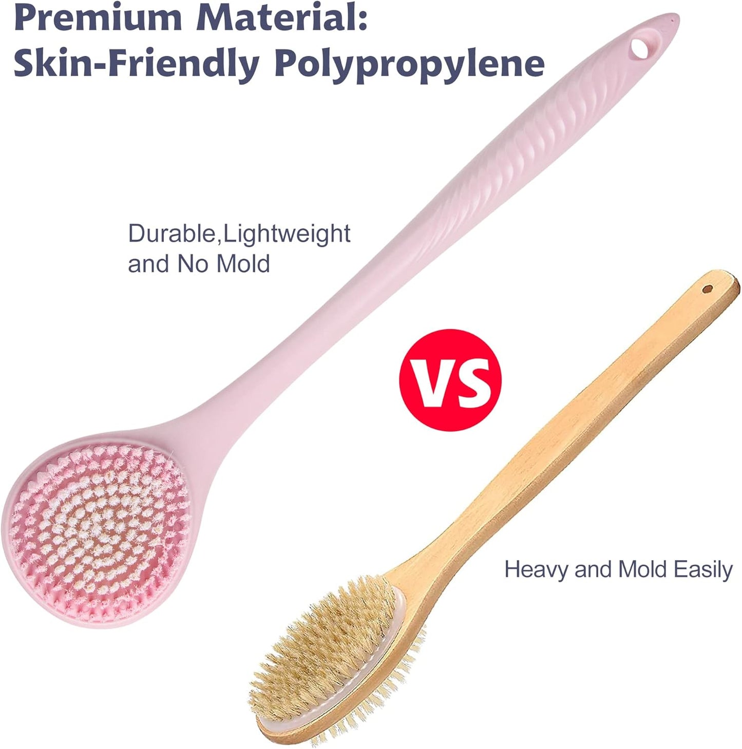 BEDELITE Back Bath Brush Long Handle for Shower - Soft Shower Brush for Men & Women,Back Brush Scrubber(16.4" Long), Skin Exfoliator for Bath Scrubber Body Brush(Pink)