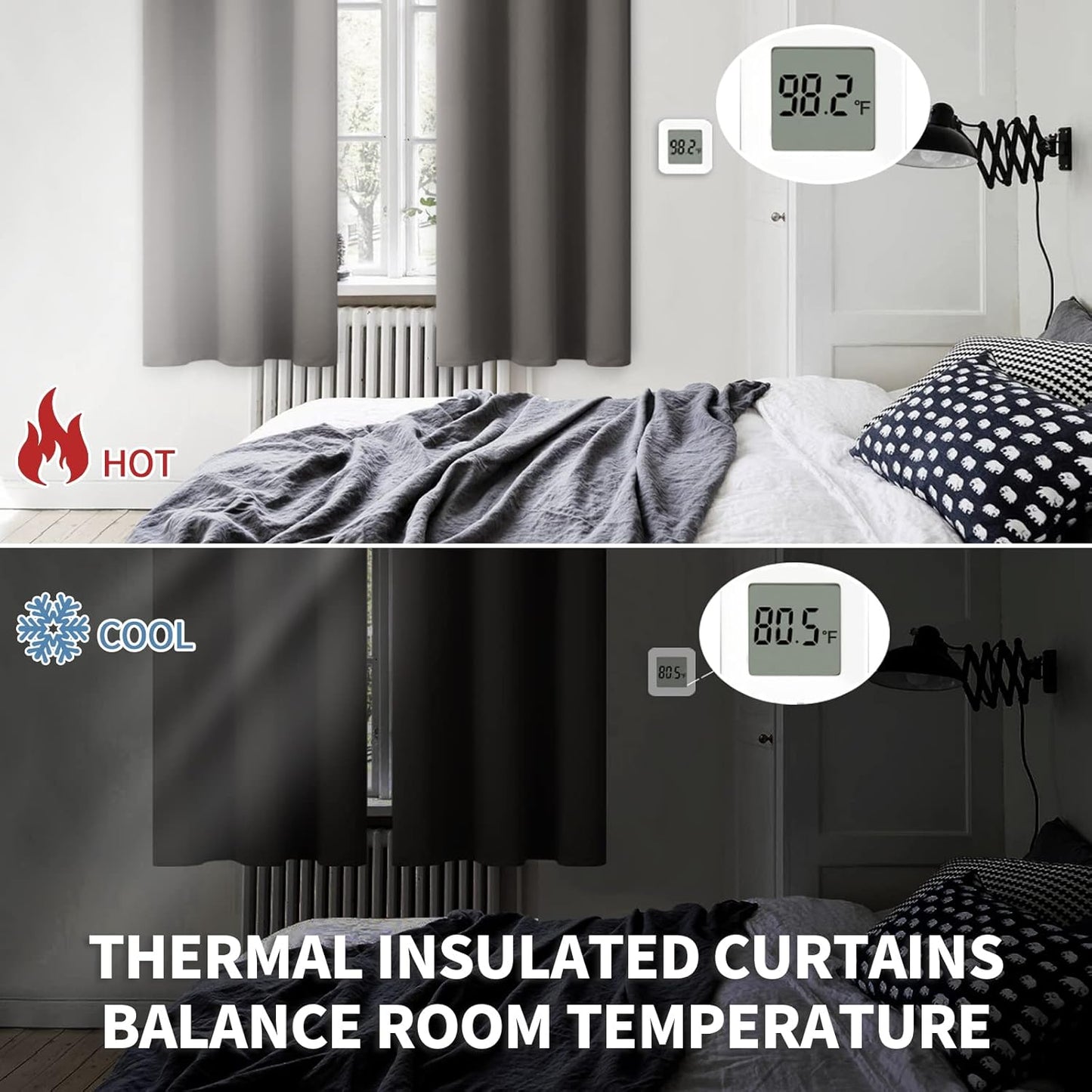 BGment Rod Pocket Blackout Curtains for Bedroom 54 Inches Length - Thermal Insulated Room Darkening Curtain for Living Room, 42 x 54 Inch, 2 Panels, Grey