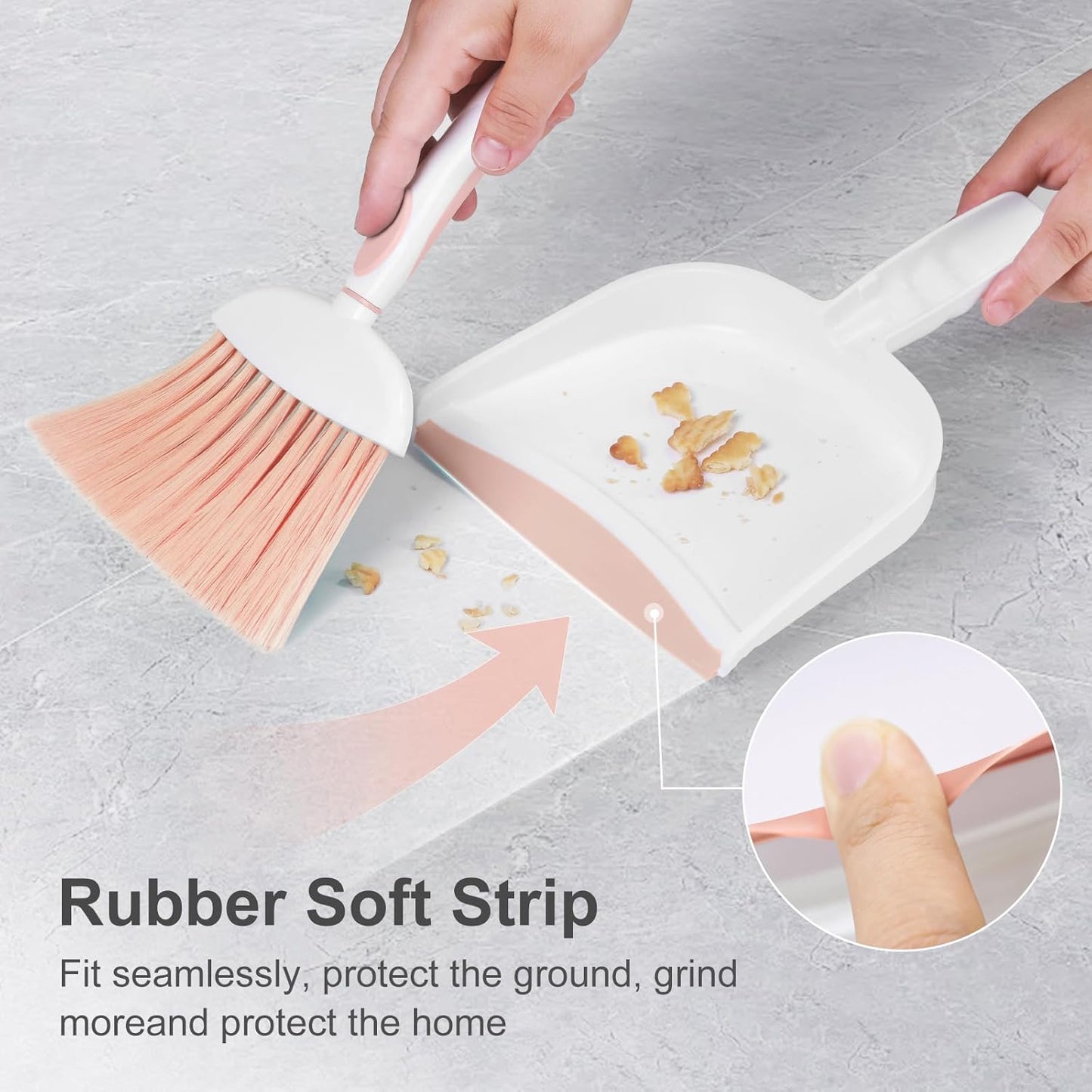 NACENA Small Dust Pan and Brush Set, Mini Broom and Dustpan Set Small Hand Broom and Brush Combo Dust Pan with Teeth for Home Cleaning Drawers Desktop Sofas Pet Care and Outdoor, Pink