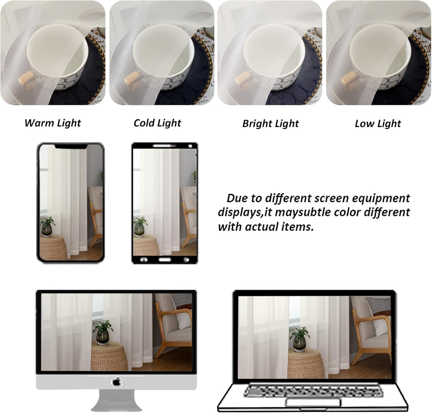 Chyhomenyc Ivory Sheer Curtains 96 Inches Long 2 Panels, Light Filtering Ivory Curtains for Living Room, Soft Gentle Voile Rod Pocket Bedroom Window Drapes, 59Wx96L Inch, 2PCS