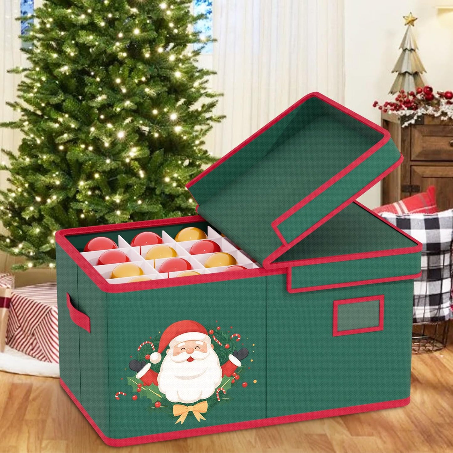 Christmas Ornaments Storage Box with Adjustable Divider Christmas Ornaments Storage Containers Fits 72 of 3 Inch Ornaments 600D Oxford Material Ornament Organizer Storage Box for Storage