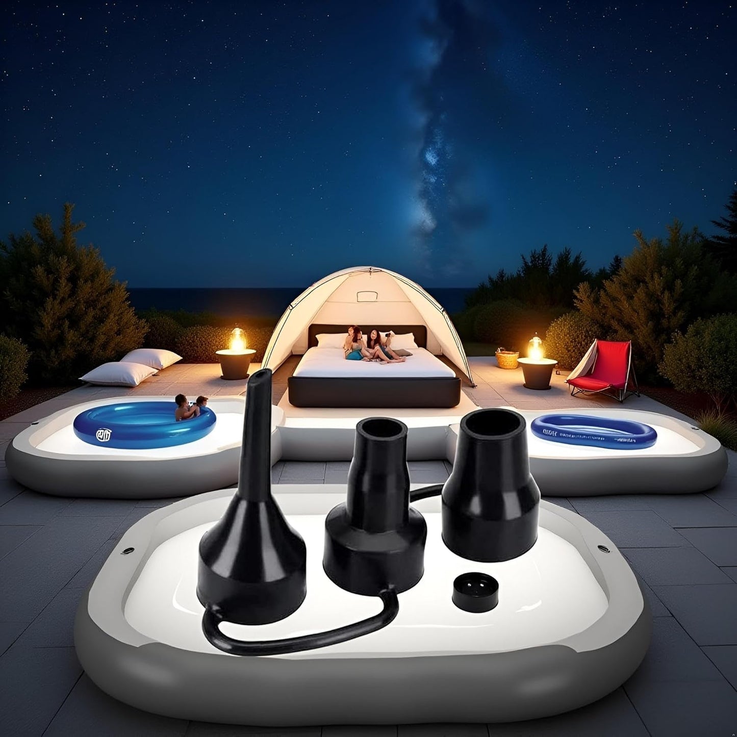 3 Sizes Black Air Pump Replacement Nozzles, Inflatable Pump Nozzles Head, Plastic Pump,Air Pump Inflator Adaptor Accessory for Partial Air Bed,Air Mattress Air Mattresses and Accessories