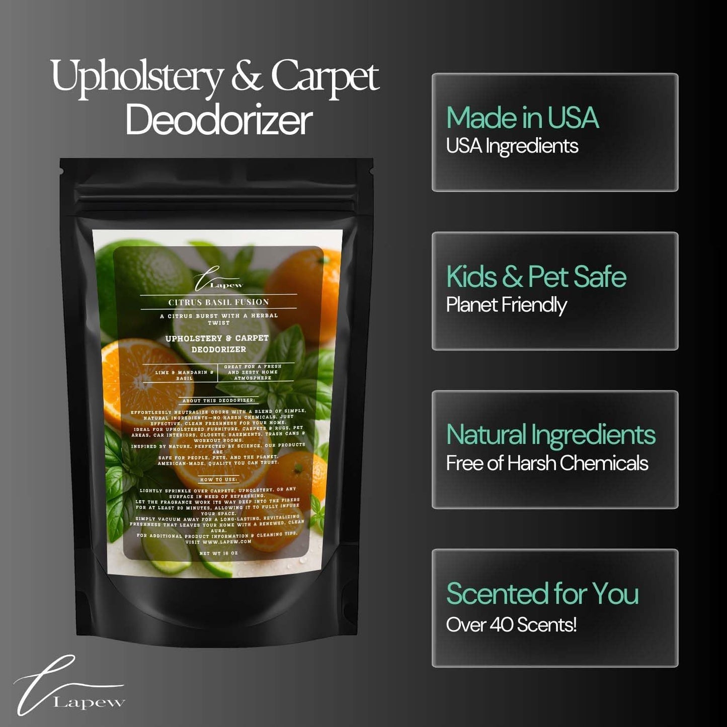 Citrus Basil Fusion Carpet Freshener Powder: Powerful Odor Eliminator for Home, Upholstery Deodorizer, Carpet Deodorizer, Pet Urine, Cat Litter Box - Citrus Basil Fusion Fragrance