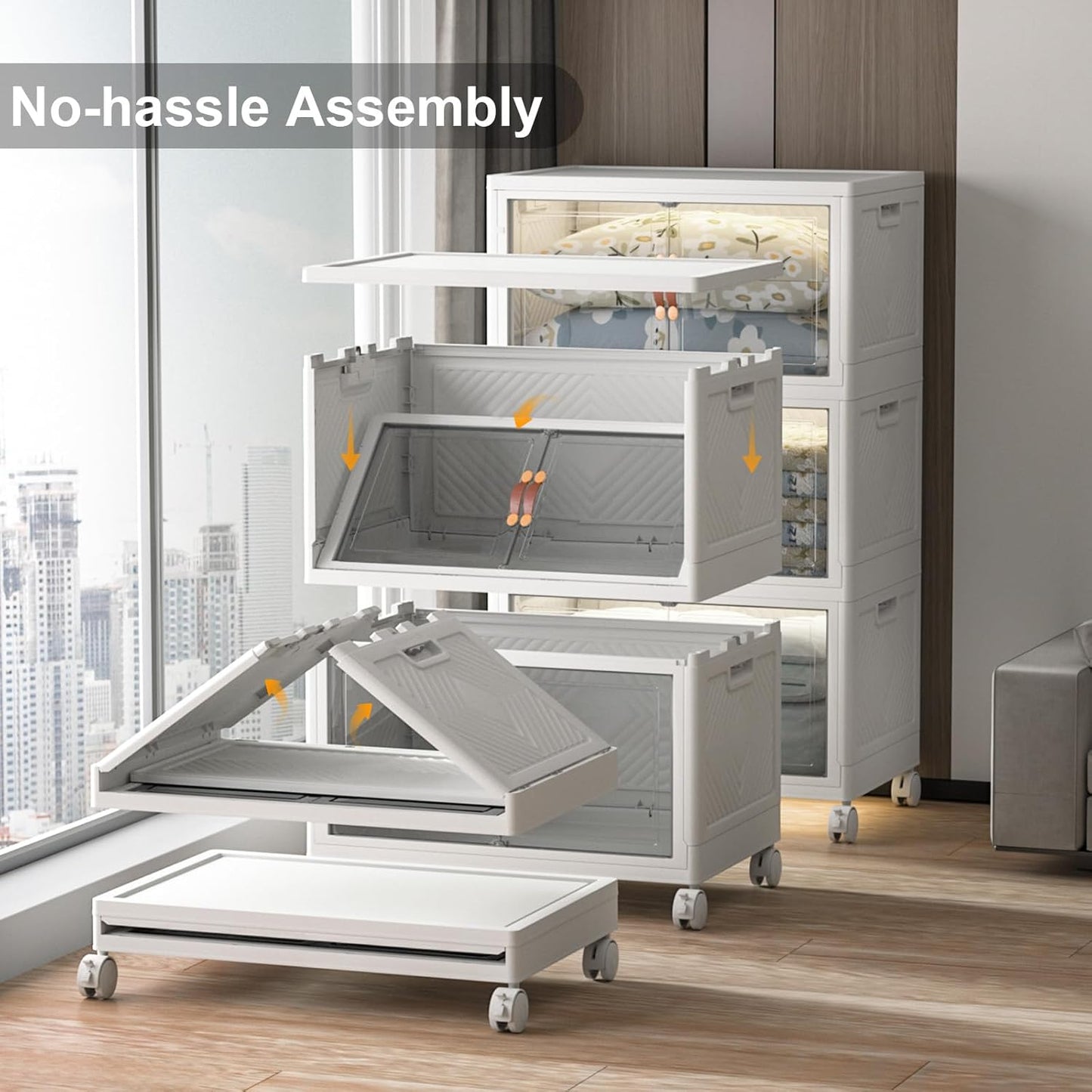 Extra Large Stackable Storage Bins with Lids & Wheels & Door, 960QT-160QT/40GAL*6Pack Foldable Collapsible Closet Organizers, Plastic containers drawers for bedroom Dorm