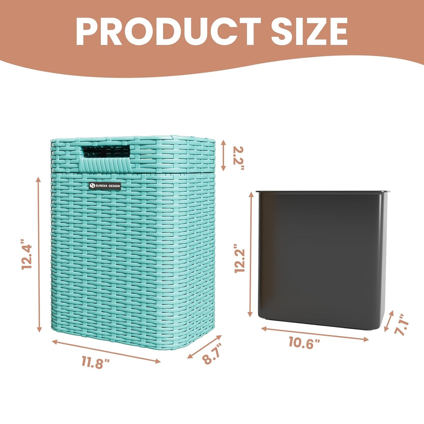 Ypati Handwoven Rattan Trash Can with Lid, Indoor and Outdoor, 4.5 Gallon with Complementary Shelf, Waste Container for Bathroom, Patio, Study, with Trash Bags, Grey, Designed by Eureka