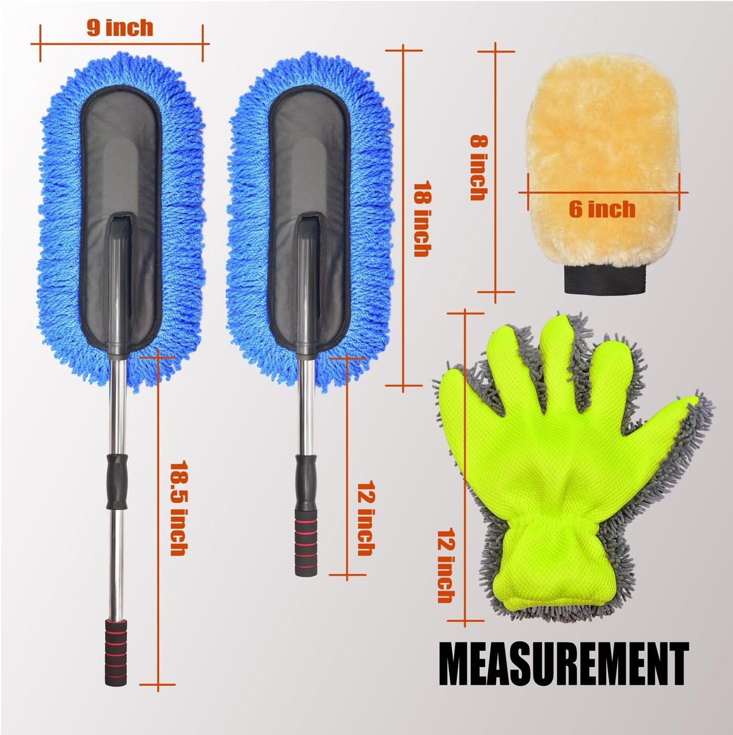 Car Wash Brush Duster Mop,Car Detailing Cleaning Kit,Wash Mitt,Microfiber Scratch-Free Safe for All Cars–Wet/Dry Use,Extendable with Handle 3 Pack