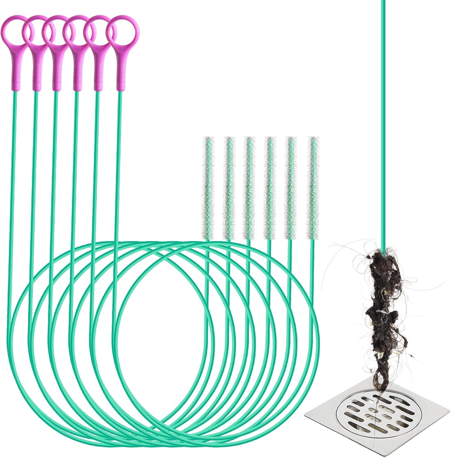 Drain Snake Hair Drain Clog Remover, 37-Inch Anti-Break Metal Sink Snake Drain Hair Removal Tool with Nylon Layer, Plumbing Snake Drain Cleaner Tool–6 Pack for Bathroom, Shower, Kitchen Sink, Bathtub