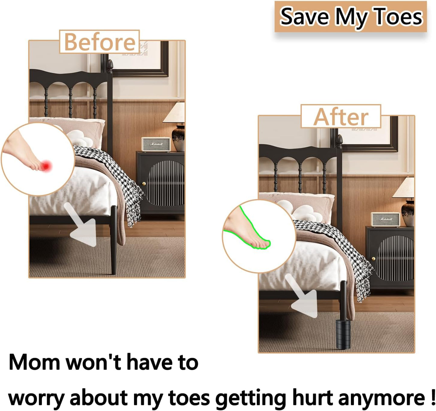 8 Pcs Bed Frame Toe Protectors, Non-Adhesive Bed Frame Leg Covers for Toe Savers, Toe Cushion for Any Furniture Leg - Prevents Toe Injuries from Hitting Hard Furniture Legs