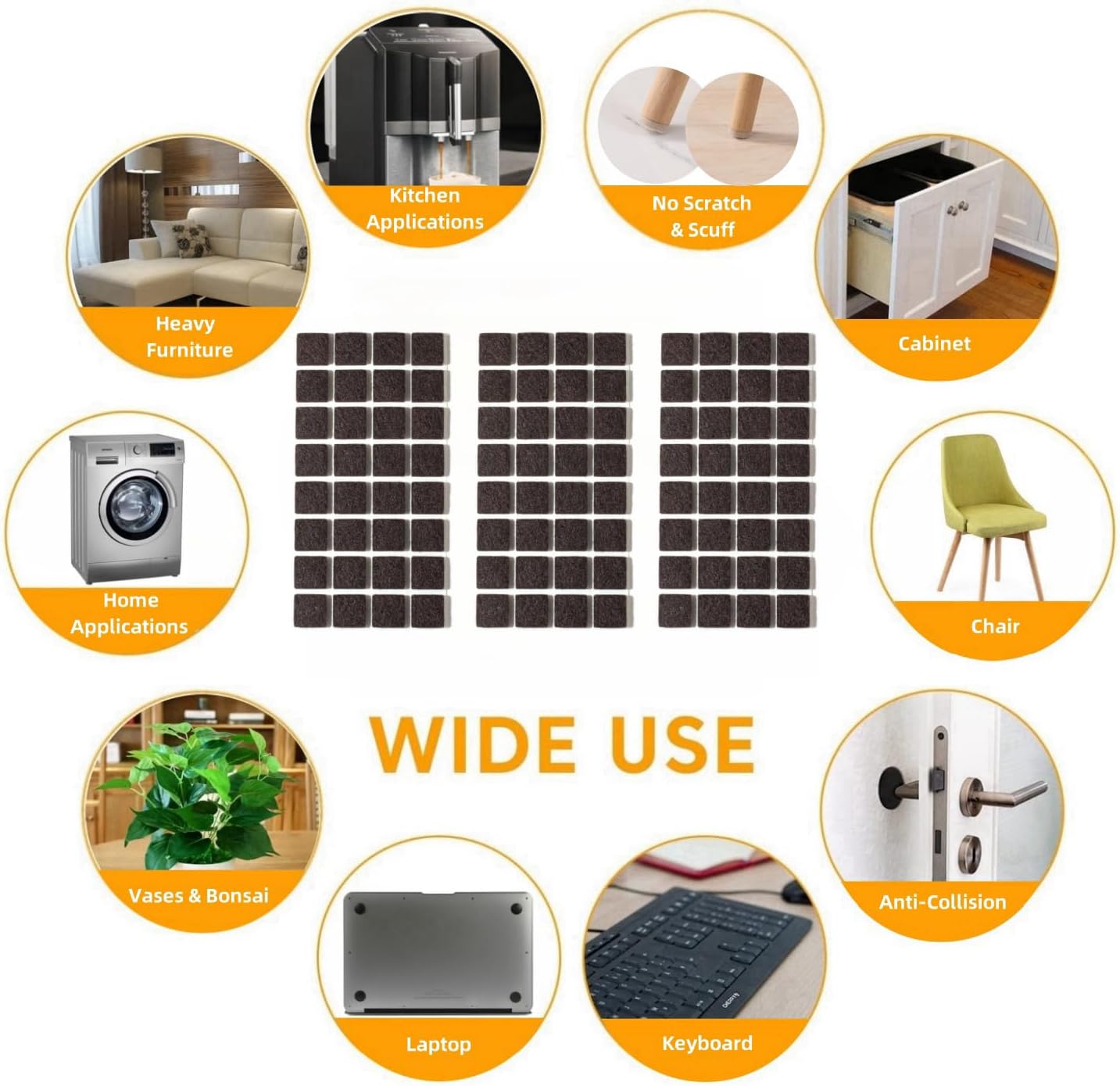 Furnigear Felt Furniture Pads for Hardwood Floors - Self Adhesive Chair Felt Pad, Floor Protector for Furniture Feet, Furniture Sliders Moving Furniture Smoothly, Anti Scratch 96 Pcs 3/4" Square Brown