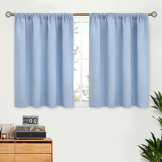 BGment Light Blue Blackout Curtains 36 Inch Length for Kitchen Cafe Window - Short Thermal Insulated Drapes Privacy Protection for Nursery Kids Bedroom Bathroom, 42 x 36 Inch, 2 Panels