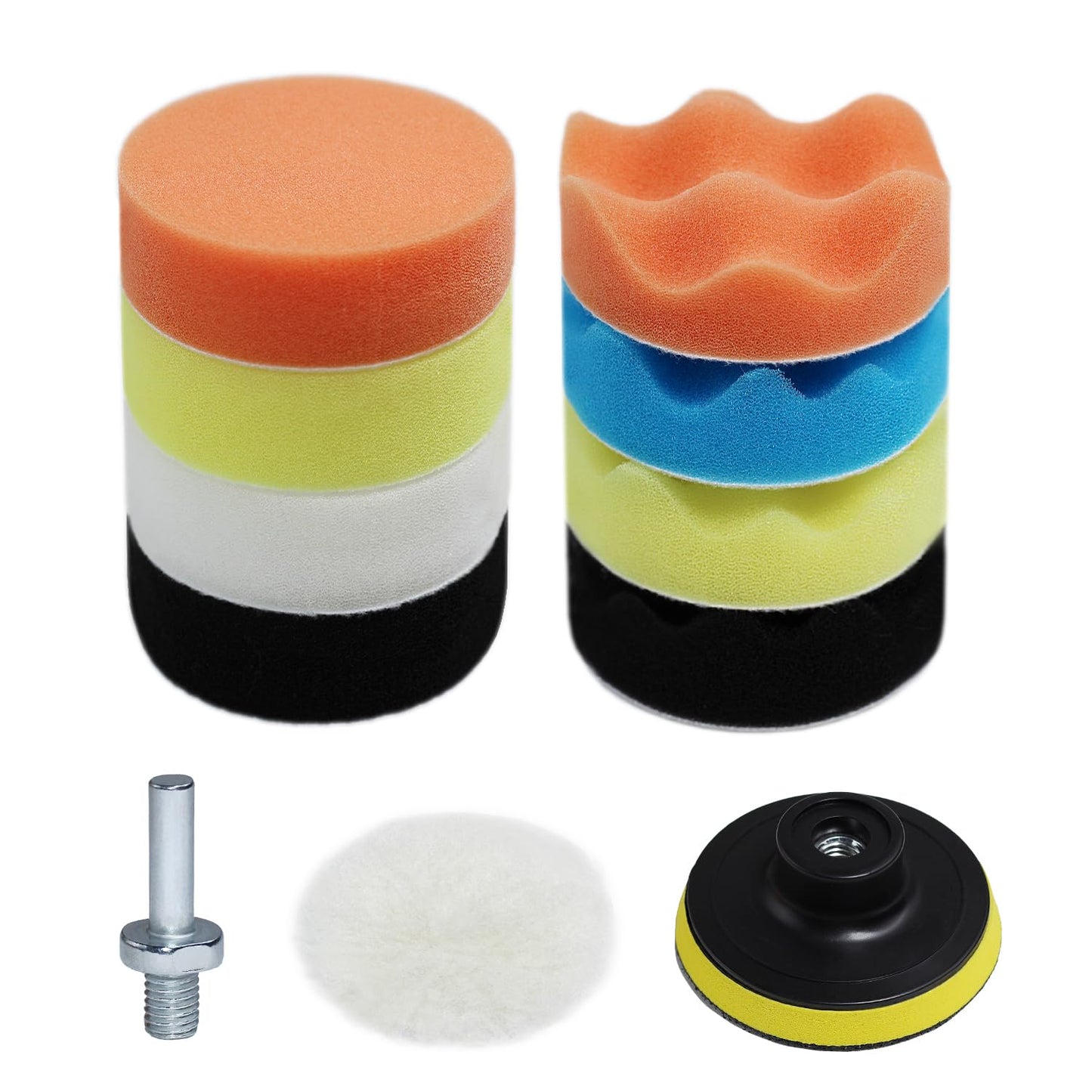 Car Polishing Buffing Kit 3Inch Drill Buffing Pad Buffing Pads, Wool Pads, Drill Attachments, Polishing & Buffing Wheels. for Headlights & Car Body. 11 Pcs Car Foam Car Wax & Buffer Kits