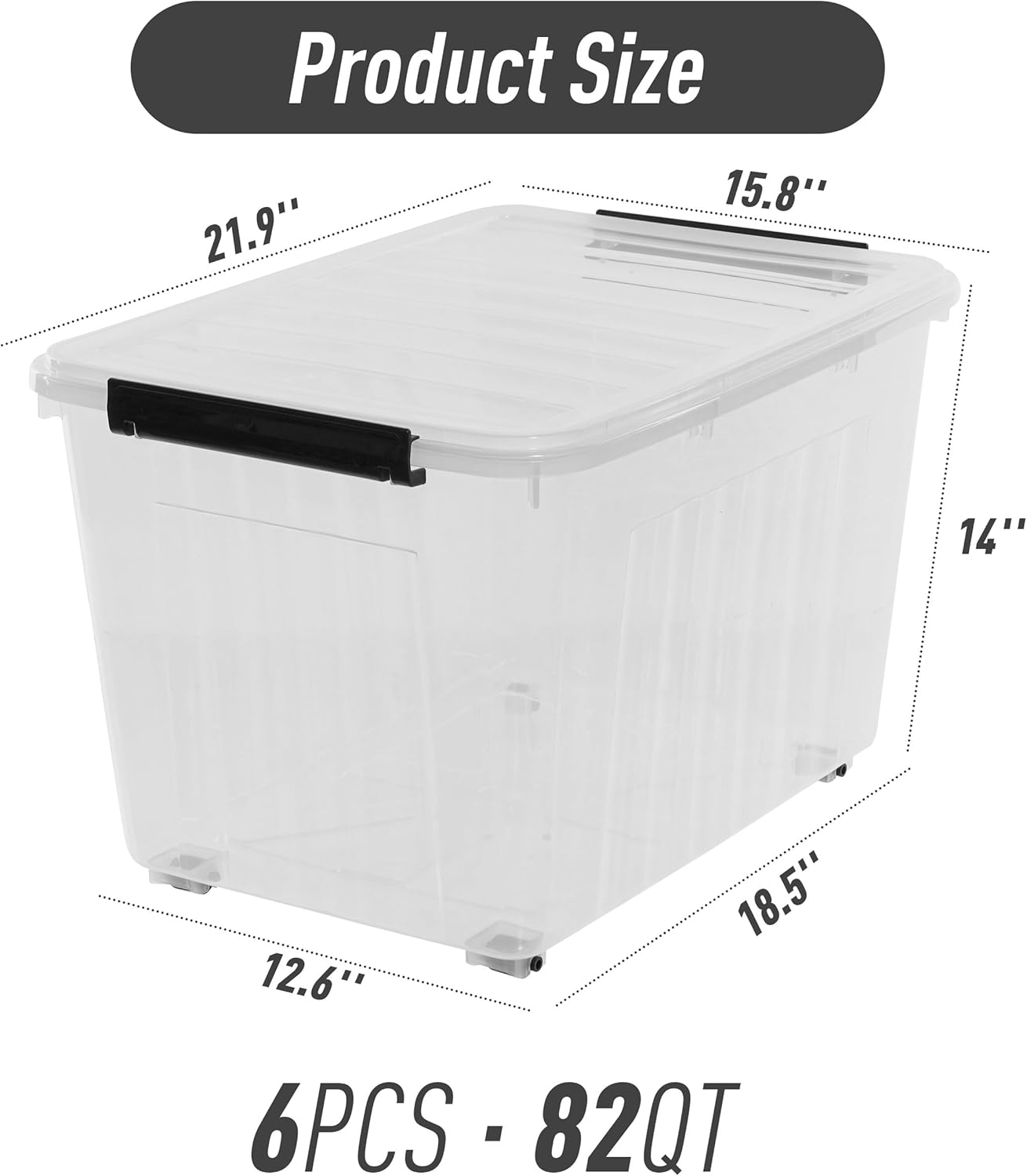 Citylife 82 QT Clear Plastic Storage Bins with Lids Stackable and Nestable Storage Boxes with Lids Large Plastic Storage Containers for Garage, Closet, Kitchen, 6 Packs