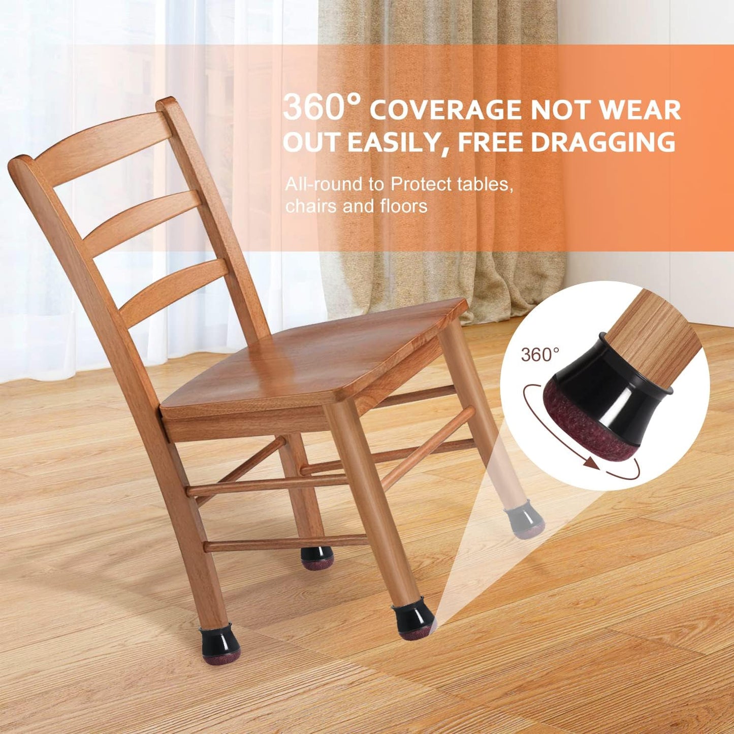 Chair Leg Floor Protectors Chair Leg Protectors for Hardwood Floors Felt Silicone Caps Strengthen Bottom Protection Anti-Scratch Reduce Noise 32 Pack Black Round Large Fit 1-3/16" to 1-5/8" (30-40mm)