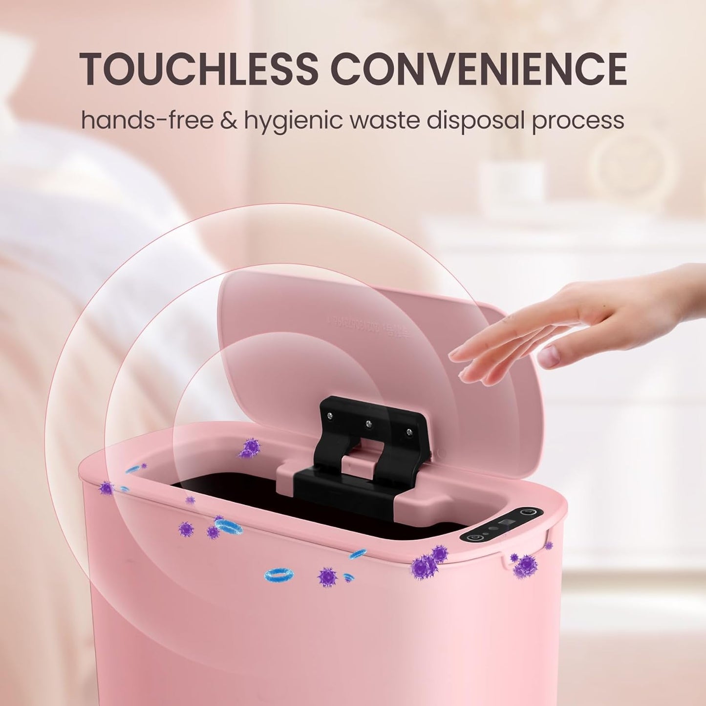 Cesun Motion Sensor Trash Can, 5 Gallon Automatic Bathroom Garbage Can with Lid, Touchless Smart Plastic Slim Wastebasket for Bathroom, Office, rv, Bedroom, Living Room, Pink