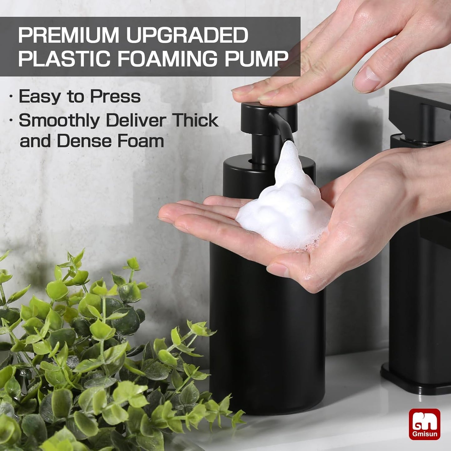 GMISUN Foaming Soap Dispenser, 10 Fl oz/300 ml Matte Black Glass Foaming Hand Soap Dispenser, 2Pcs Hand Soap Dispensers for Bathroom & Kitchen, Refillable Foam Soap Pump Bottle with Waterproof Labels