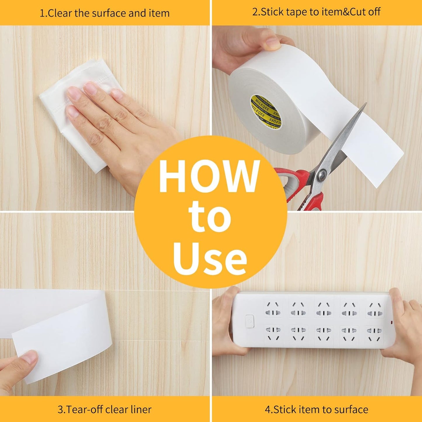 Double Sided Tape Heavy Duty, 2in x 66FT, Universal High Tack Strong Wall Adhesive with Fiberglass Mesh, Super Sticky Resistante Clear Tape, Easy Use Mounting Tape White