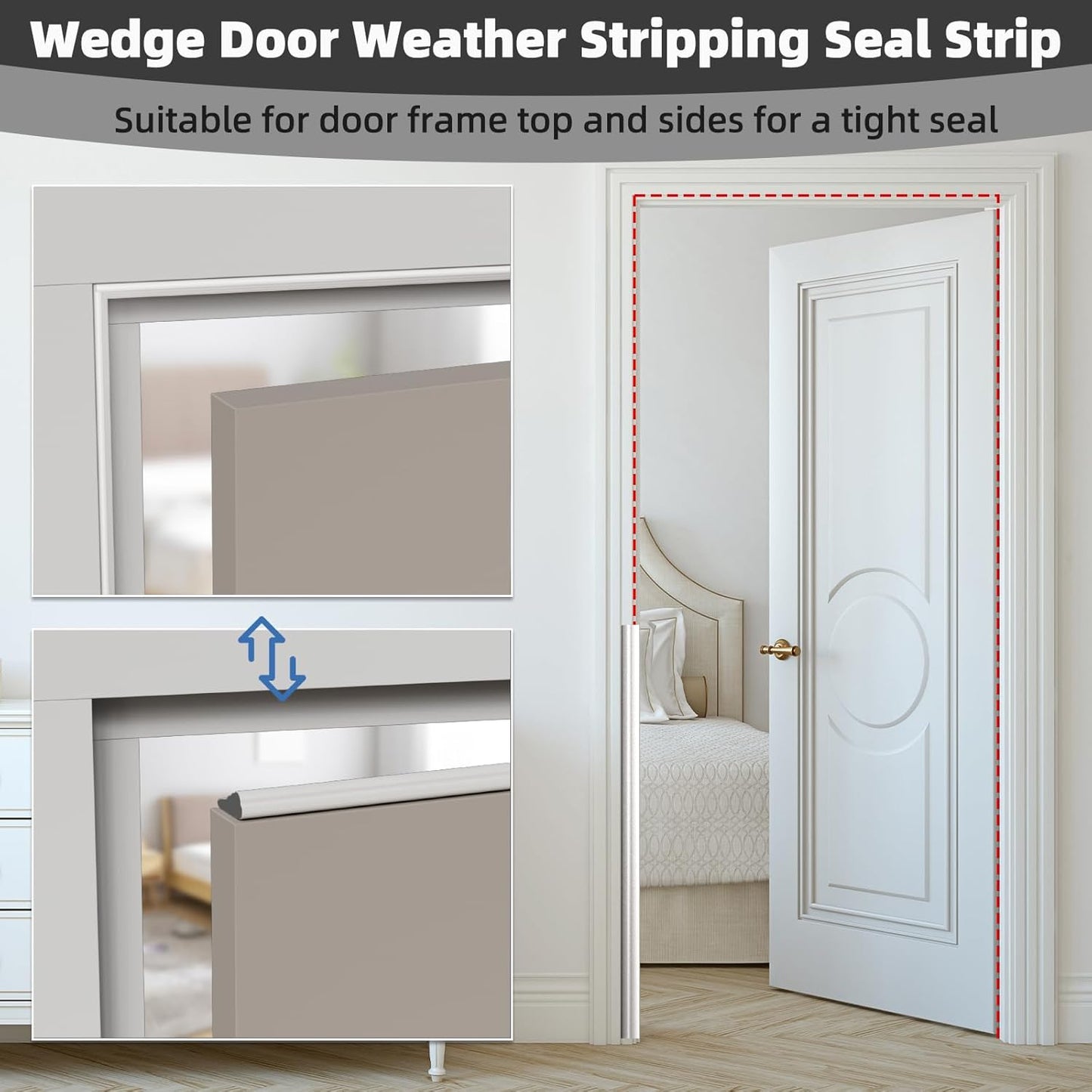 196" Wedge Weather Stripping Door Seal Strip for Door Frame & Window,Self Adhesive Window Insulation Draft Stopper Seal for Winter,Gray Foam Door Gap Filler for Soundproofing Light Blocker,White