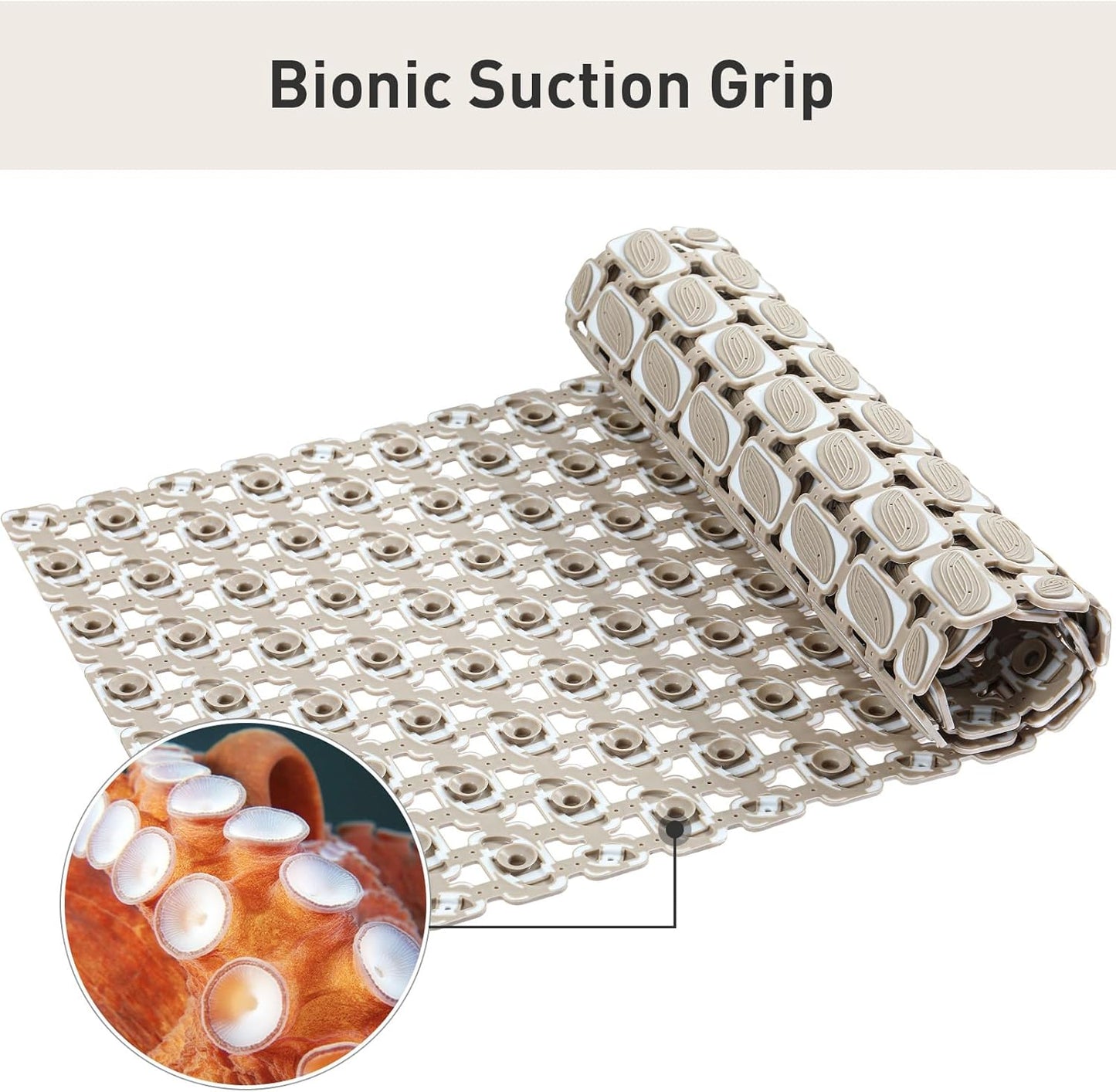 Shower Mat Non Slip Bathtub Mat, 27 x 16 Inch Eco-Friendly Soft Bath Mat for Tub Non Slip Shower Mats for Inside Shower with Suction Cups and Drain Holes, Easy to Clean Quick-Drying, Brown