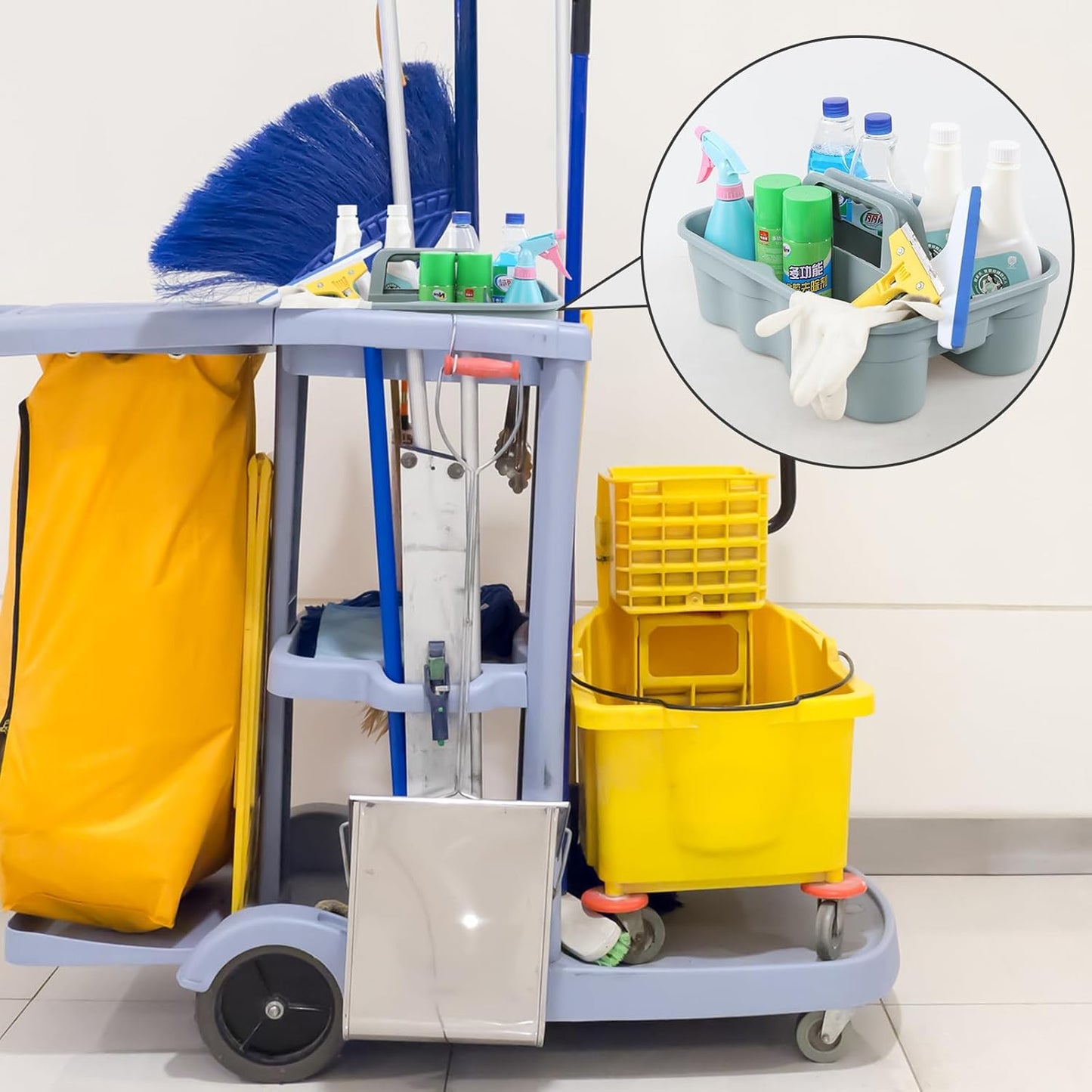 4 Pack Bathroom Cleaning Caddy Organizer with Handle, Plastic Bucket for Cleaning Tool, Gray