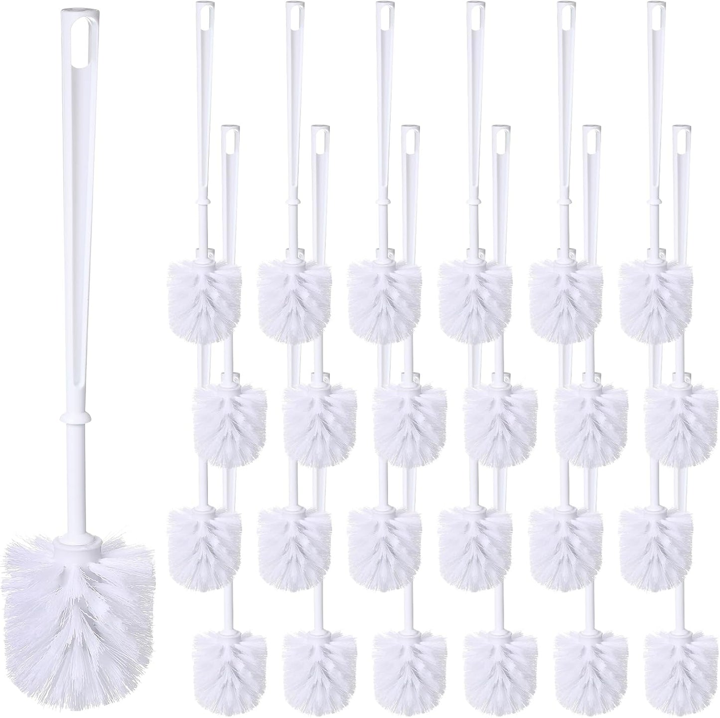 Mimorou 25 Pcs White Toilet Brush, Bathroom Toilet Bowl Brush, Soft Bristle Long Handle Plastic Toilet Scrubber for Bathroom