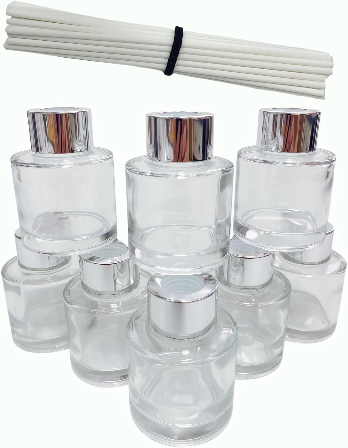 8PCS Reed Diffuser Bottles Empty, 40Pcs Reed Diffuser Stick, Diffuser Bottle Capacity 50ml (1.7oz) Diffuser Stick 3.5mm-190mm, Suitable for Home, Hotel, Restaurant, Office Aromatherapy Tasks