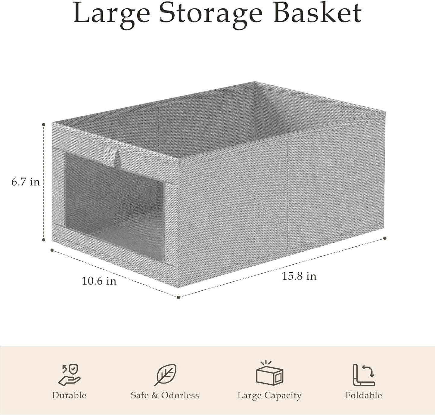 Criusia 4 Pack Linen Closet Organizers and Storage, Closet organizer Large Linen Closet Baskets for Organization, Foldable Storage Containers for Towels, Clothing, Jeans, Books, Shelves,Grey