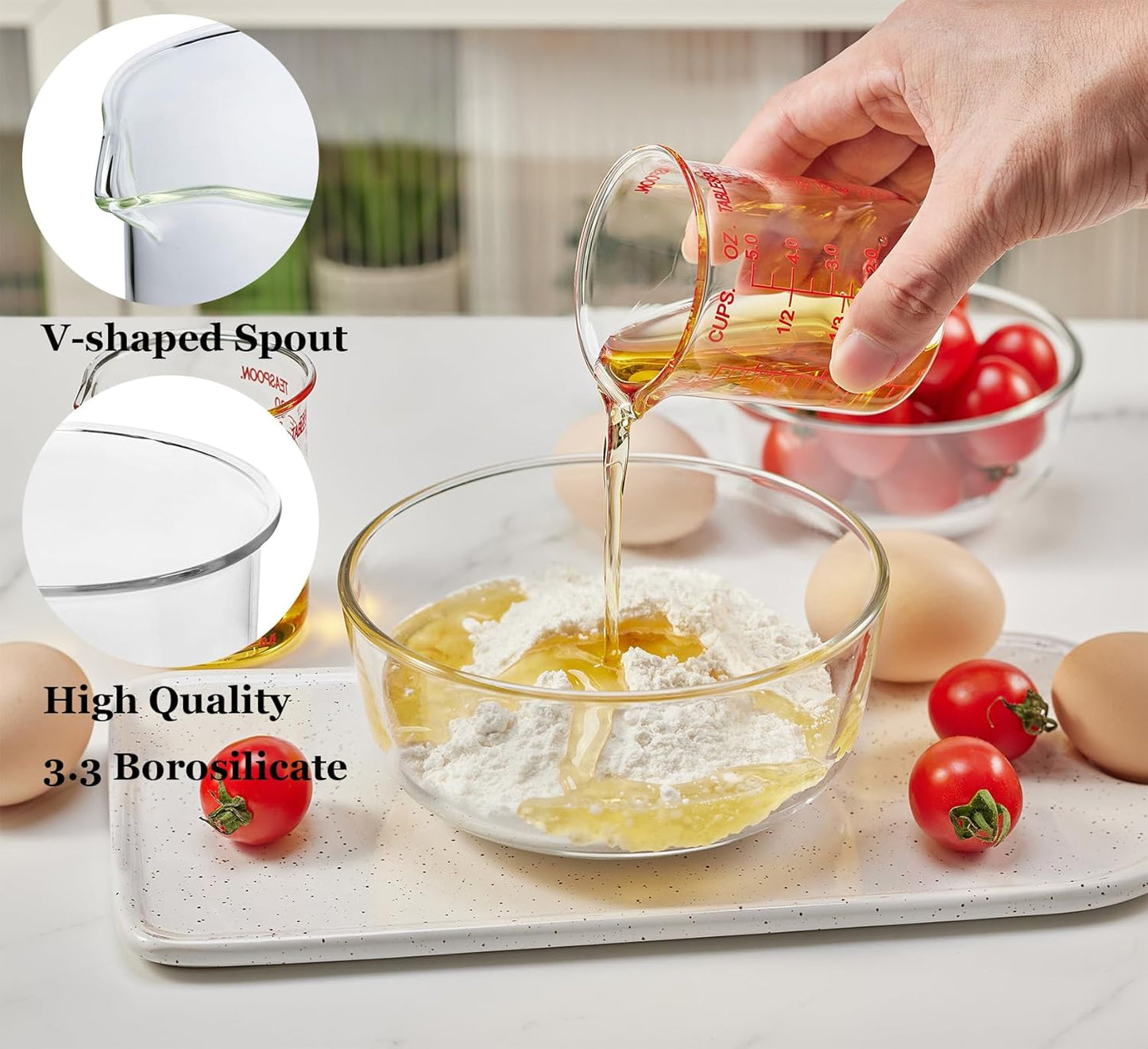 High Borosilicate Glass Measuring Cup-V-Shaped Spout，Glass Measuring Beaker for Kitchen or Restaurant, Easy to Read, 150 ML (5 Oz)-Pack of 2