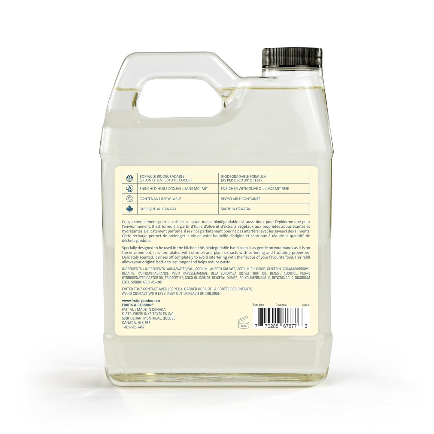 Cucina Fruits & Passion Hand Soap Refill – 1 Liter (33.8 oz) Sea Salt and Amalfi Lemon – Purifying All Natural Kitchen Hand Soap with Olive Oil – Vegan and Moisturizing Formula