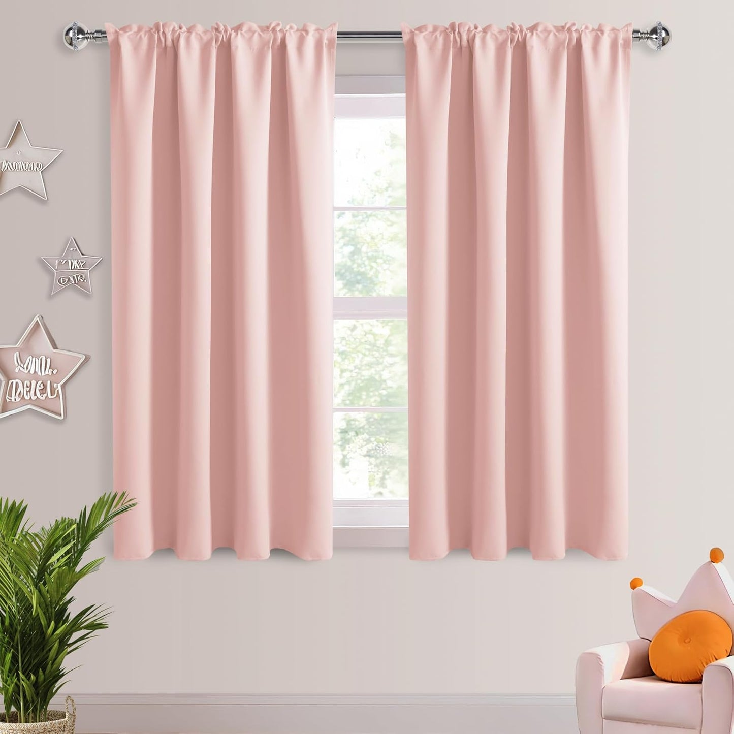 DWCN Blackout Curtains – Thermal Insulated, Energy Saving & Noise Reducing Bedroom and Living Room Curtains, Blush Pink, W 42x L 45 Inch, Set of 2 Rod Pocket Curtain Panels