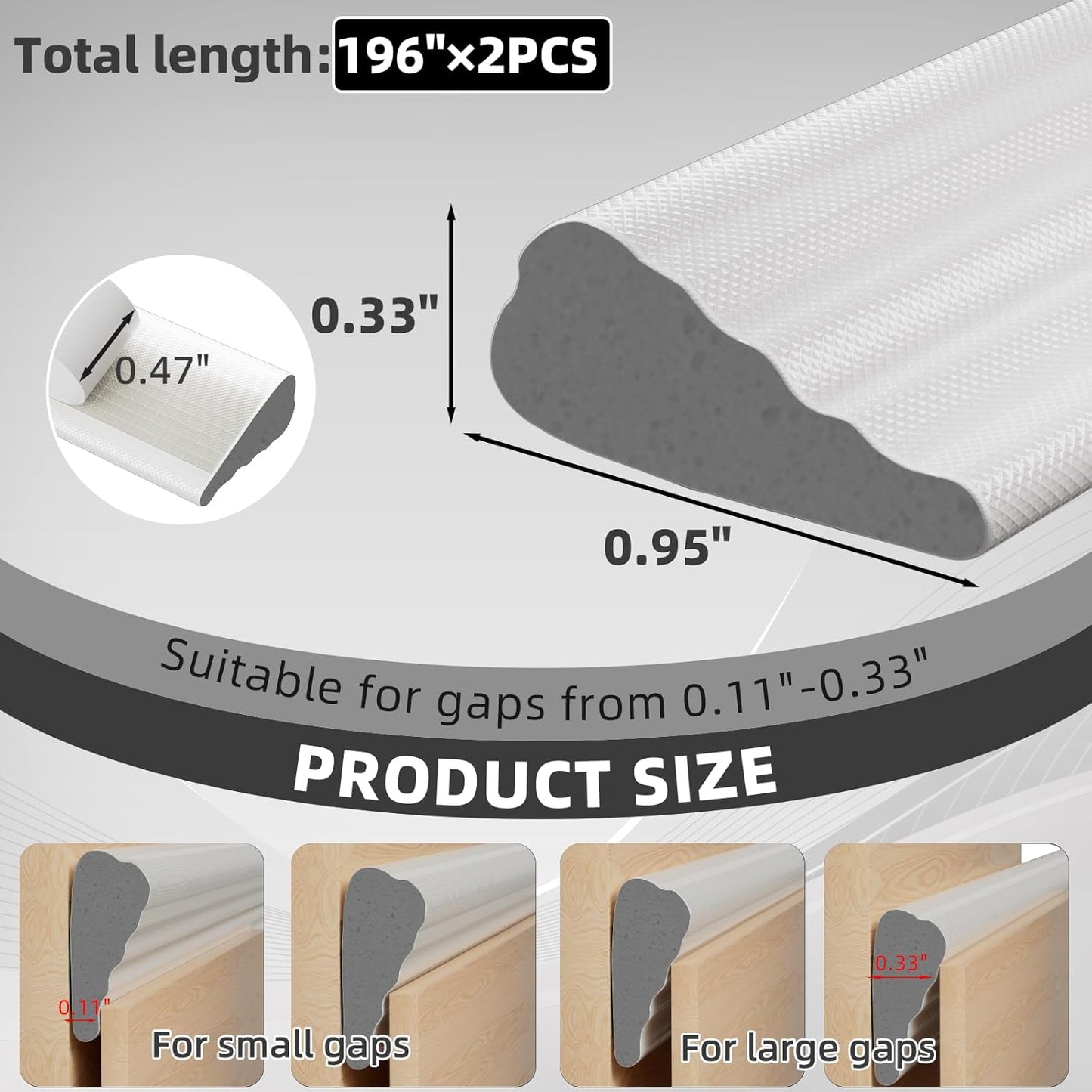 2Pcs×196" Wedge Weather Stripping Door Seal Strip for Door Frame & Window,Self Adhesive Window Insulation Draft Stopper Seal for Winter,Gray Foam Door Gap Filler for Soundproofing Light Blocker,White