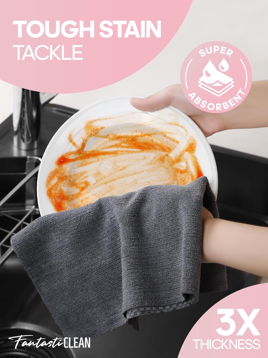 Fantasticlean Large Tear-Away Microfiber Cleaning Cloth Roll - 18'' by 12'', 36 Sheets, Thick Dish Cloths, Super Absorbent Reusable Kitchen Towels (DimGrey)