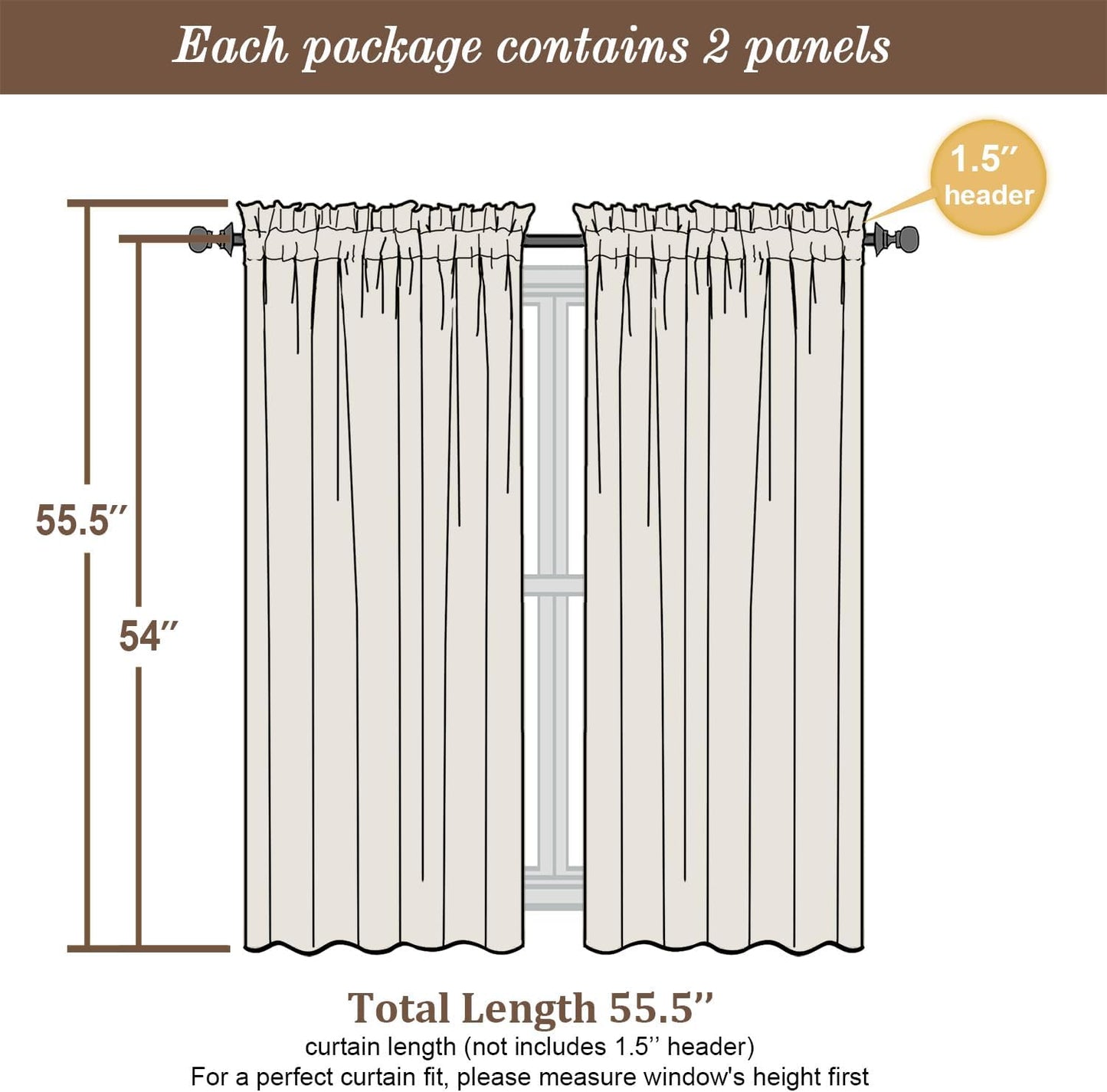 Chyhomenyc Ivory Sheer Curtains 54 Inch Length 2 Panels for Kitchen, Light Filtering Voile Rod Pocket Curtains Drapes for Living Room Bedroom Small Windows, 42Wx54L inches