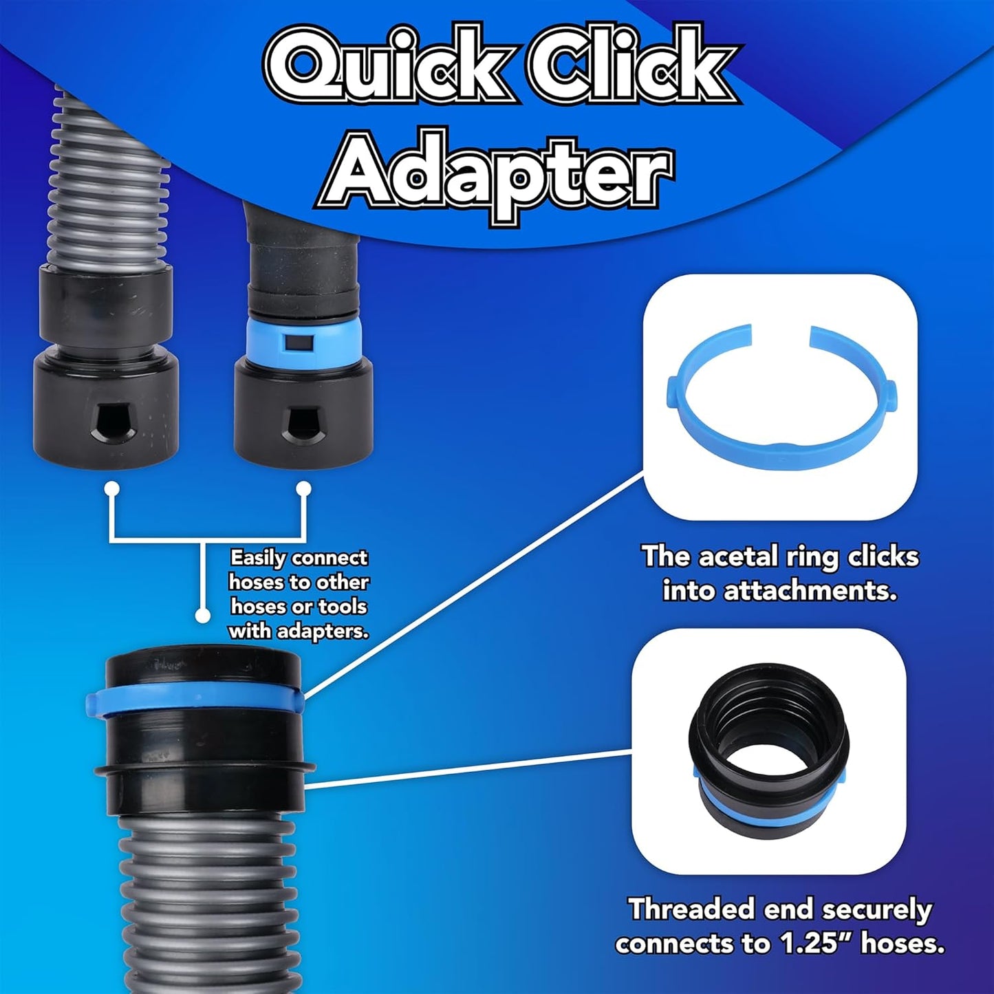 Cen-Tec Systems 94698 Quick Click 10 Ft. Hose for Home and Shop Vacuums with Expanded Multi-Brand Power Tool Adapter Set for Dust Collection