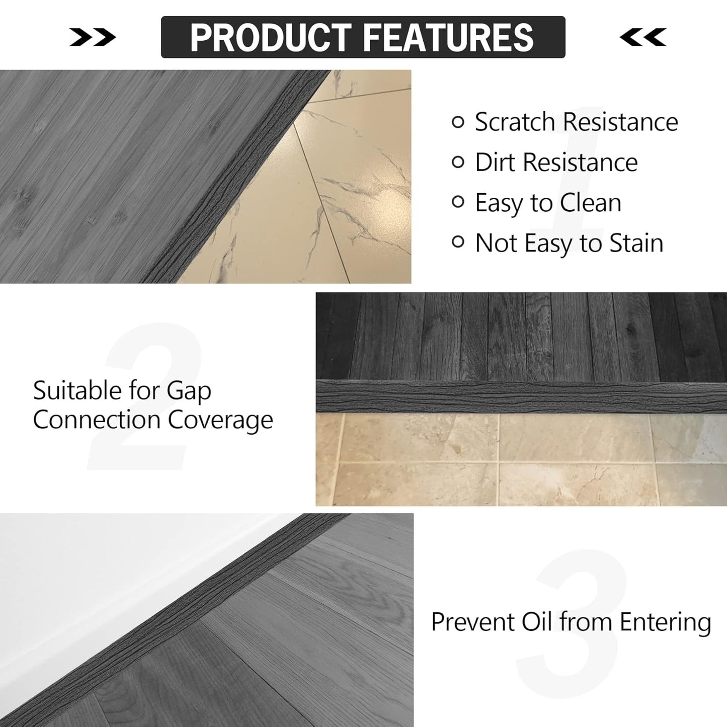 16.4Ft Floor Transition Strip Self Adhesive Vinyl Cover Floor Strip Flat Divider Transition Strip Wood Grain Design for Laminate Floor Gaps and Doorway Transitions (16.4Ft x 2 Inch, Gary)