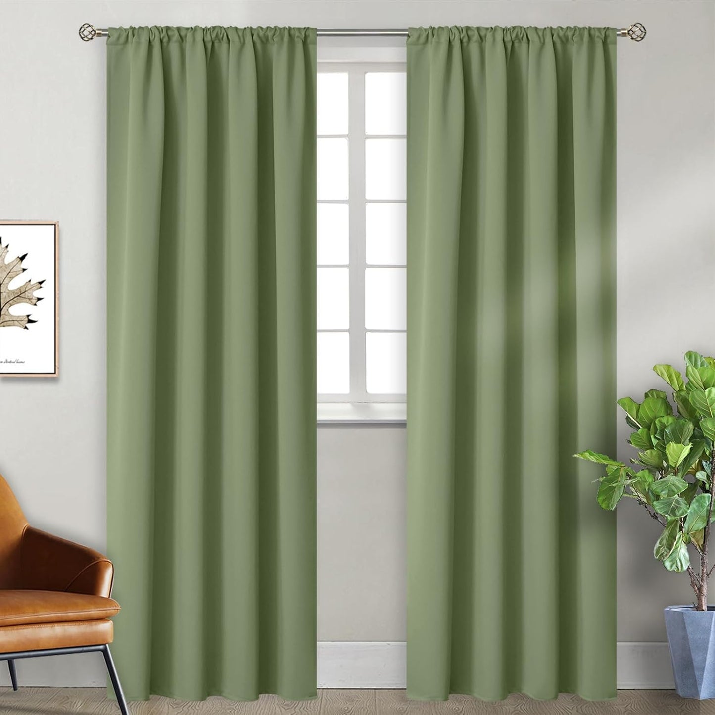 BGment Olive Green Blackout Curtains 84 Inch Length for Living Room - Rod Pocket Thermal Insulated Room Darkening Drapes Privacy for Dining Bedroom, 2 Panels, 52 x 84 Inch