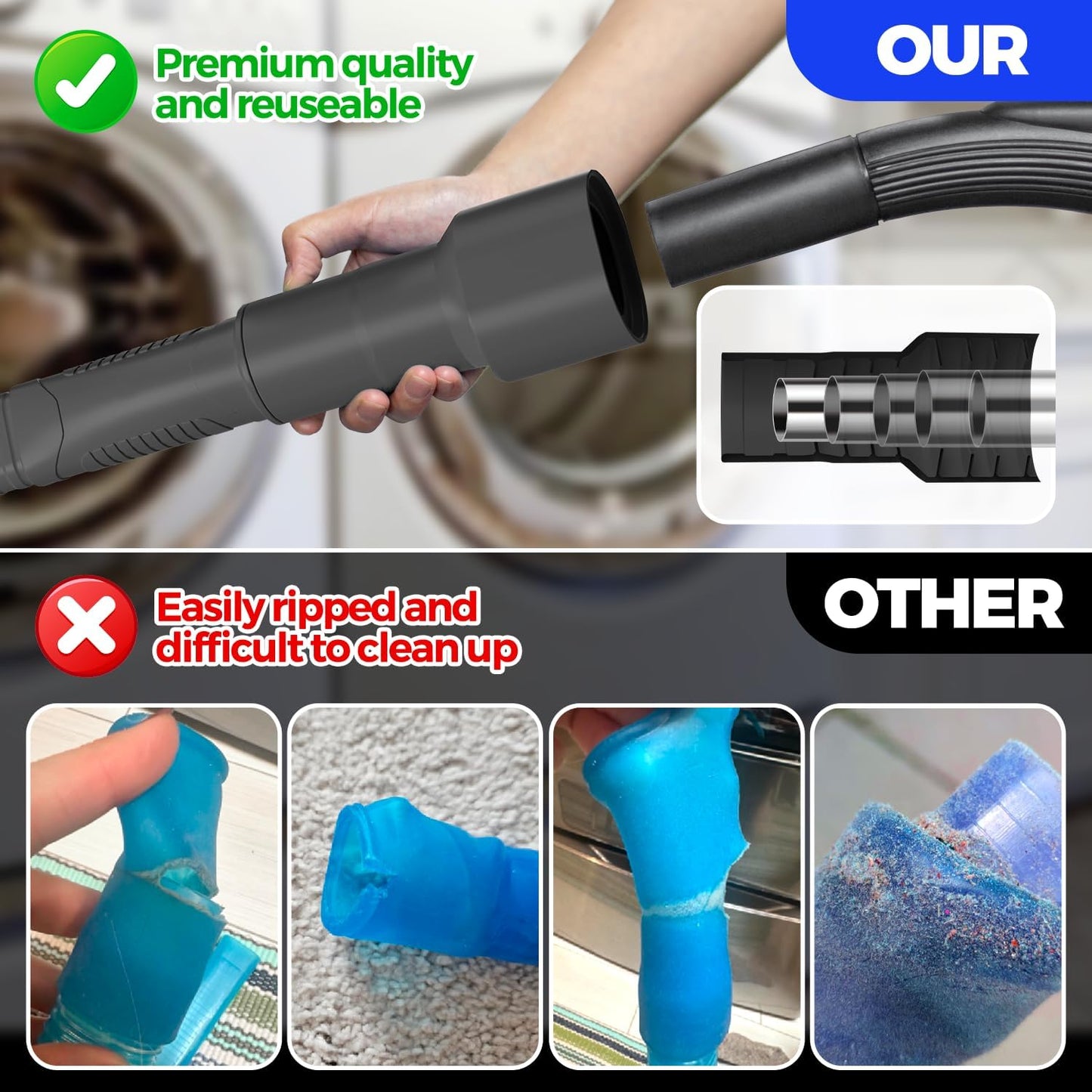 Holikme 2 Pieces Dryer Vent Cleaner Kit, Dryer Lint Vacuum Attachment and Flexible Dryer Lint Brush, Dryer Vent Vacuum Hose Attachment,Black