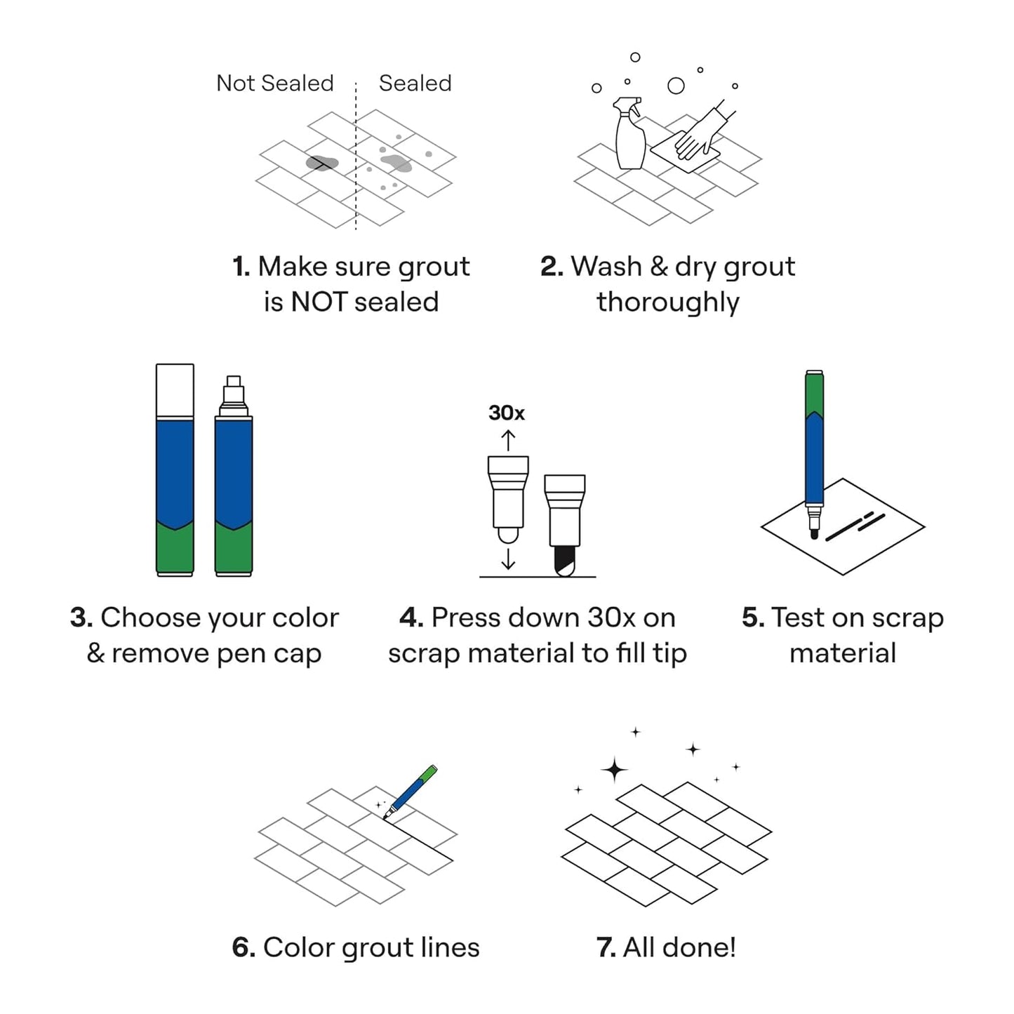 Grout Pen Light Grey Tile Paint Marker: Waterproof Grout Paint, Tile Grout Colorant and Sealer Pen - Light Grey, Narrow 5mm Tip (7mL) - 3 Pack