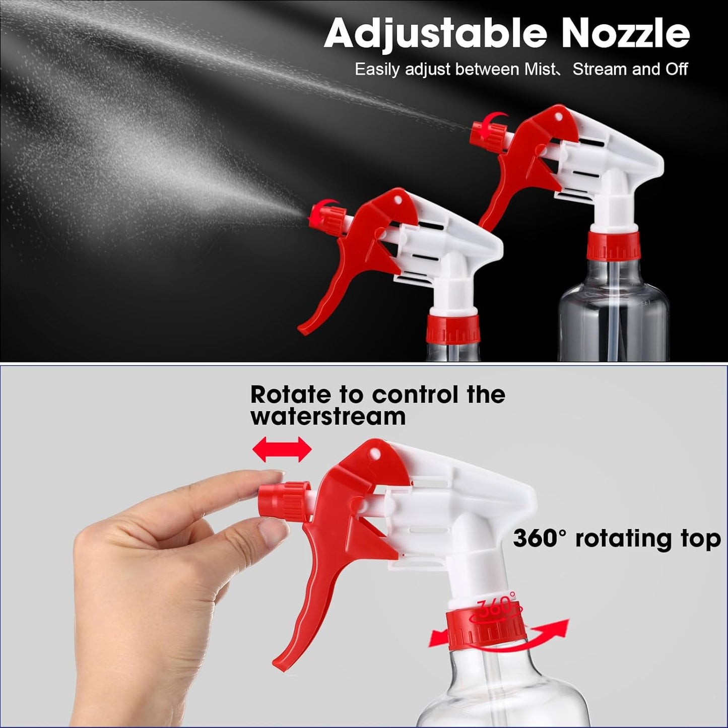 Eccliy 12 Pcs 16 Oz Plastic Spray Bottle, Adjustable Empty Reusable Sprayer for Cleaning, Planting, Water, Bathroom and Kitchen, BBQ, Commercial and Residential(Red,Clear)