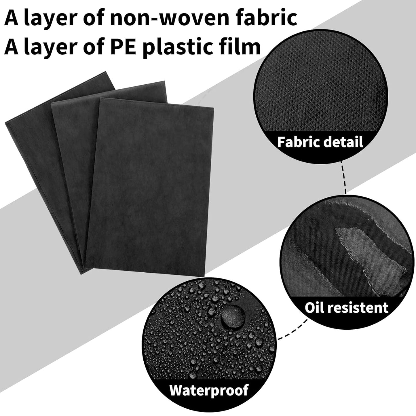 Breling 100 Pcs 31.5 x 71 Inch Disposable Bed Sheets Oil-proof PE Film Massage Table Sheets Non-woven Fabric Spa Waterproof Bed Cover Breathable for Beauty Salon Hotels Tattoo Waxing(Black)