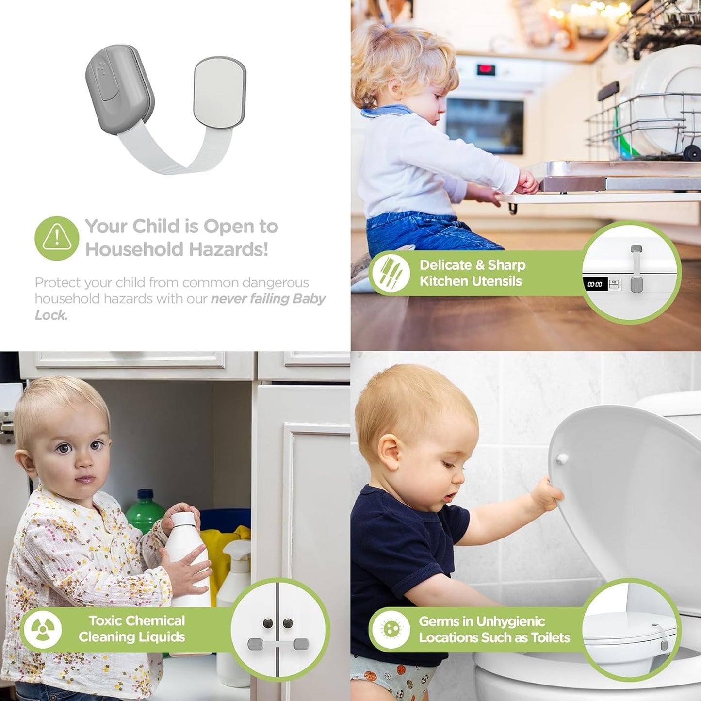 Baby Proofing Child Safety Locks (12 Pack) by Skyla Homes - The Safest, Quickest and Easiest 3M Adhesive Cabinet Latches, No Screws & Magnets, Multi-Purpose for Furniture, Kitchen, Ovens, Toilet Seats