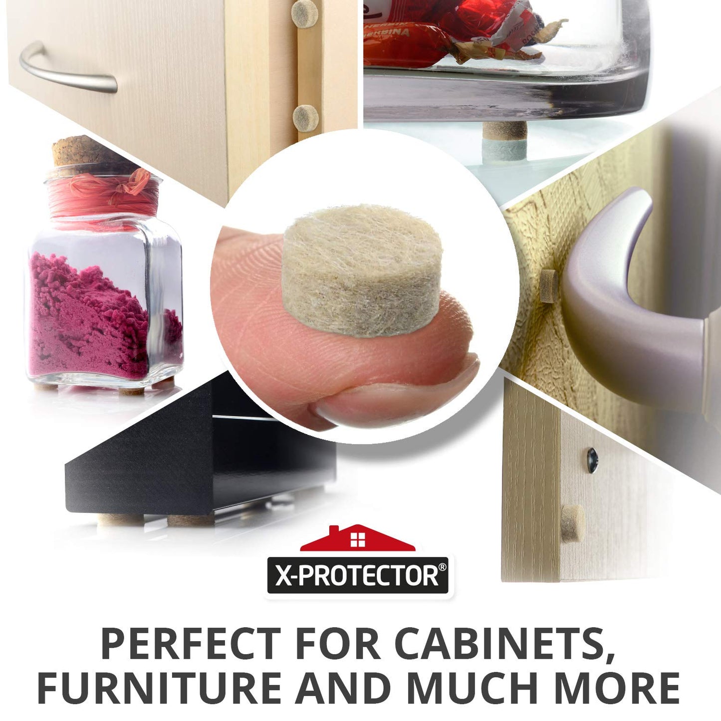 Cabinet Door Bumpers X-Protector 150 PCS - Small Felt Pads 3/8” - Ideal Beige Felt Bumpers - Self-Adhesive Thick Felt Dots - Bumper Pads to Protect Glass & Other Surfaces! (Beige)