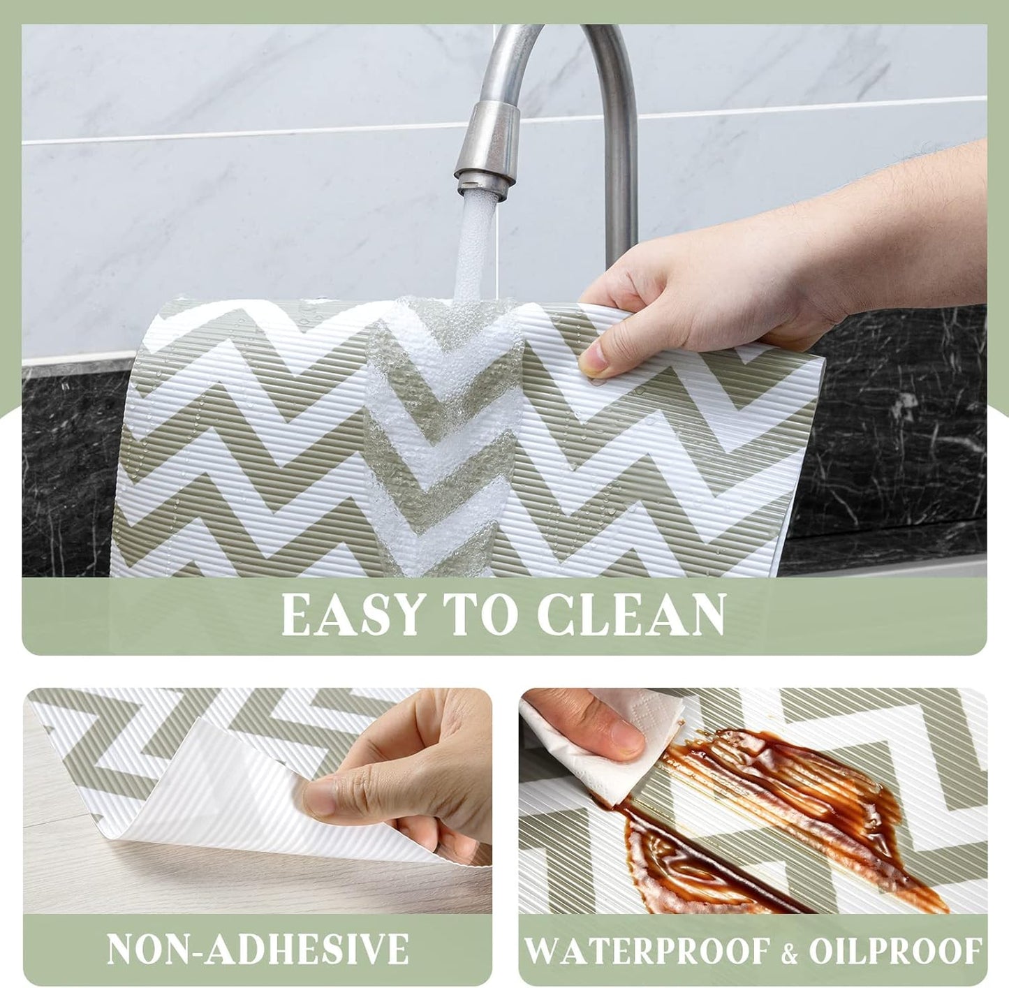Glotoch Shelf Liner 12" x 20FT Non Adhesive Refrigerator, Kitchen, Drawer Liners, Waterproof and Durable Fridge Table Place Mats for Cupboard, Cabinet, Drawer Liner, Gray and White, Chevron