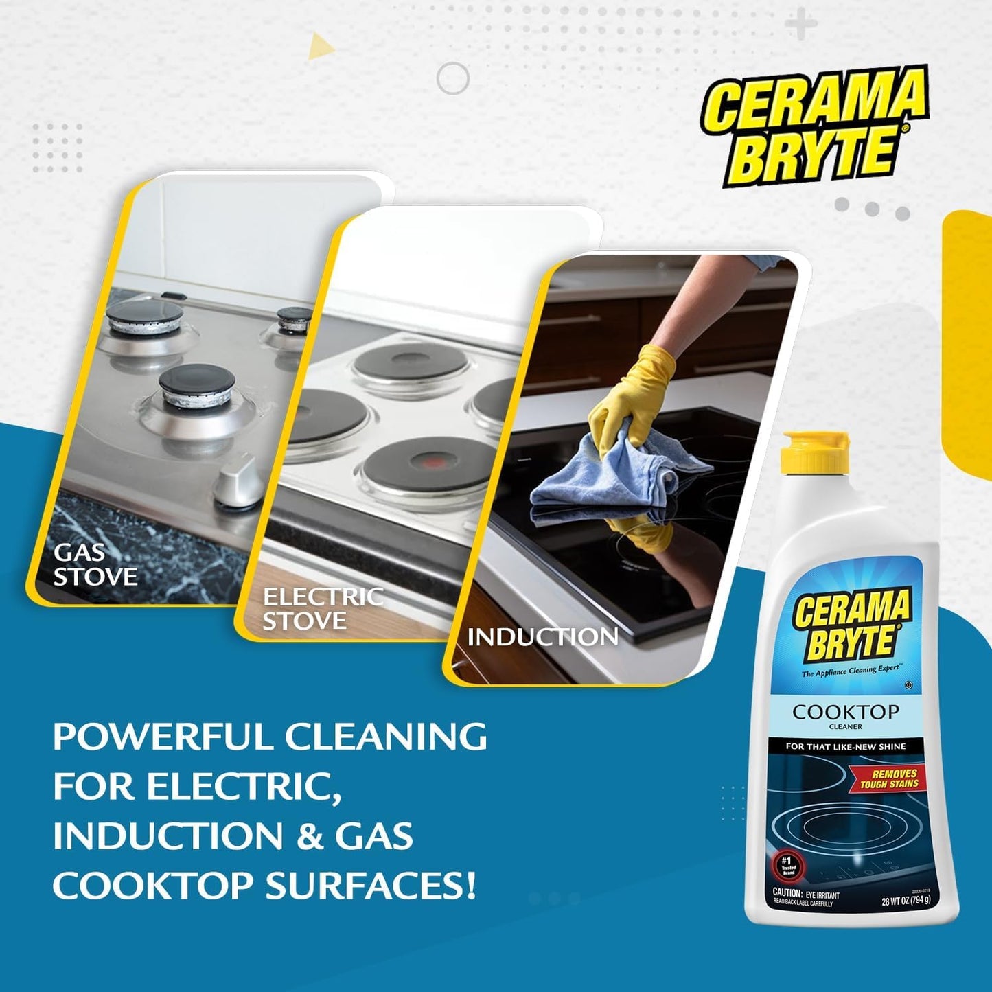 Cerama Bryte Removes Tough Stains Cooktop and Stove Top Cleaner for Glass - Ceramic Surfaces, 18 Ounces, 2 Pack