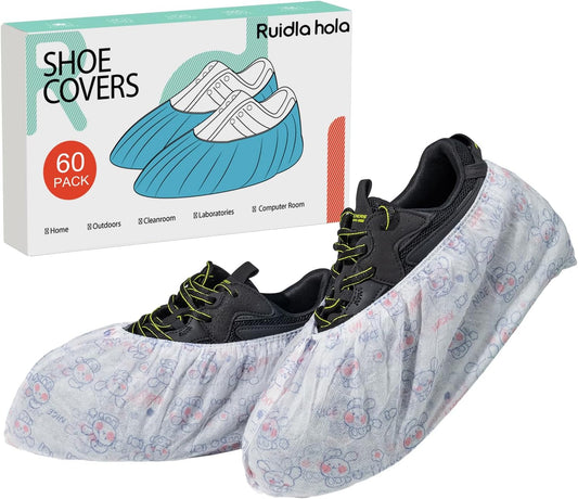 Disposable Shoe Covers 60 Pack Booties for Shoes Covers- Heavy Duty 35g White | Stretch Fits Men 10/Women 11 | Non-Slip, Recyclable Boot Covers for Indoor/Outdoor, Real Estate, Pet Care