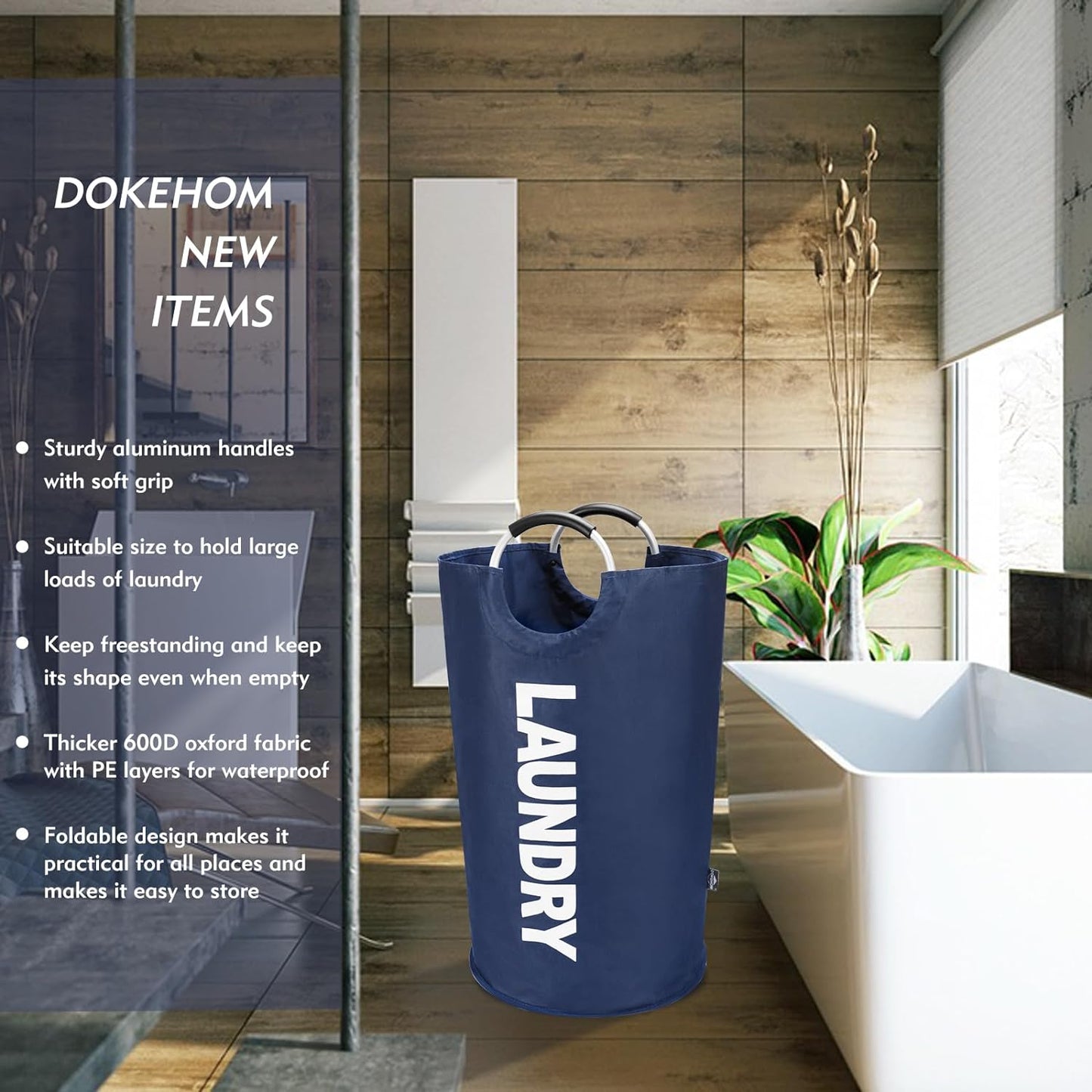 DOKEHOM 125L X-Large Collapsible Washing Laundry Basket Bag (7 Colors) for Bedroom, Fabric (Dark Blue, XL)