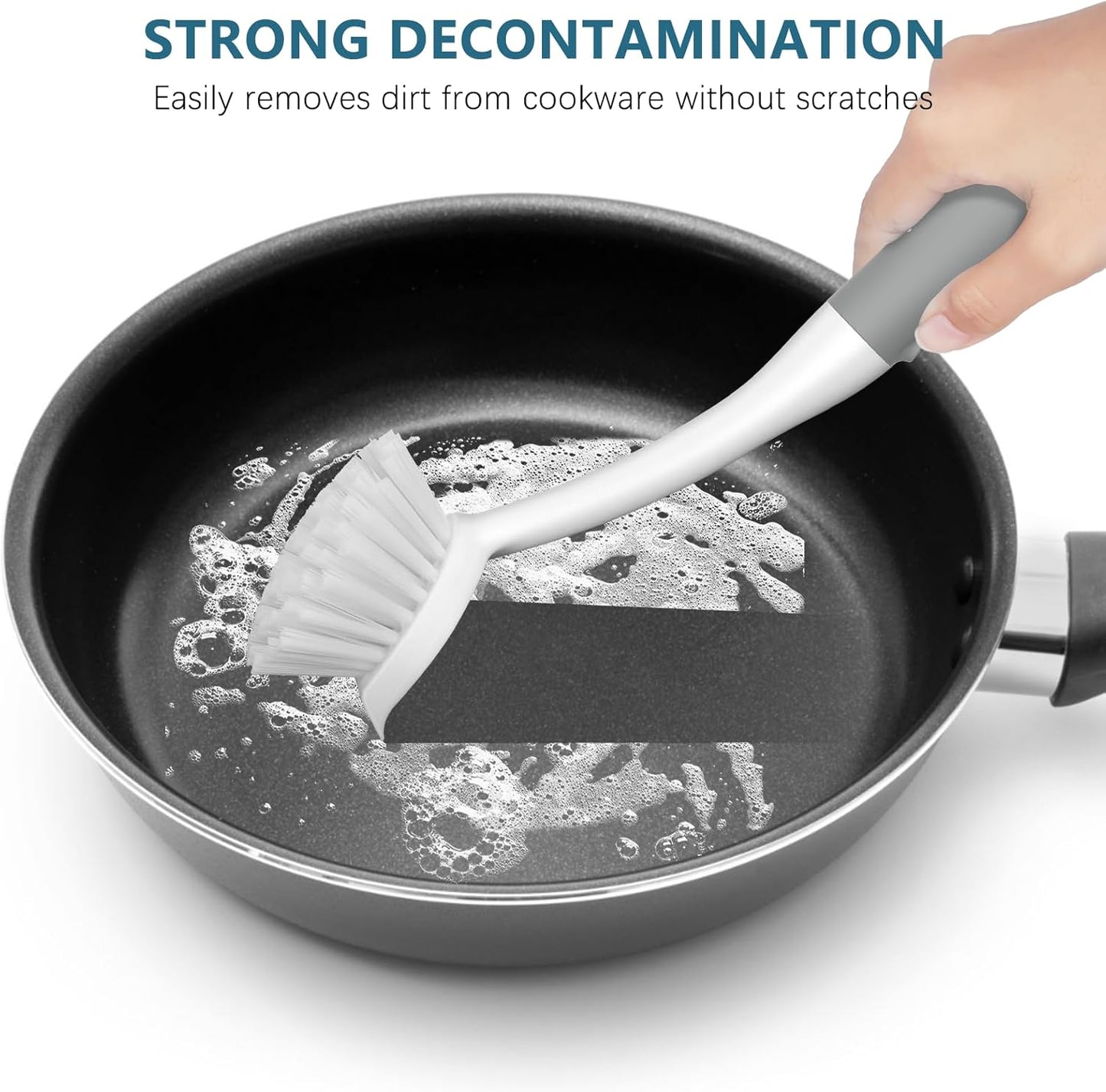 SetSail Dish Brush Set of 3 Piece, Dish Scrub Brush with Long Handle Deep Cleaning Brush with Scraper Tip for Kitchen Dishes Bottle Cup Pot Pan, Grey