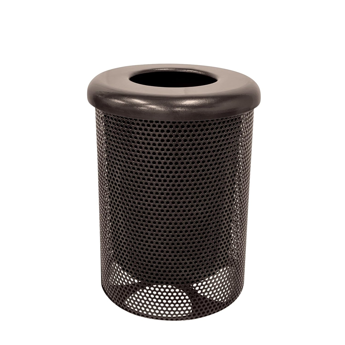 COATEDOUTDOORFURNITURE RFT-P-BRW Heavy Duty Round Trash Receptacle with Flat Top, Liner Included, 32 Gallon, Brown, Made in America